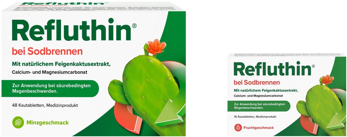 Refluthin Kautabletten Minzgeschmack 48 Stück + gratis Refluthin Kautabletten Fruchtgeschmack 16 Stück