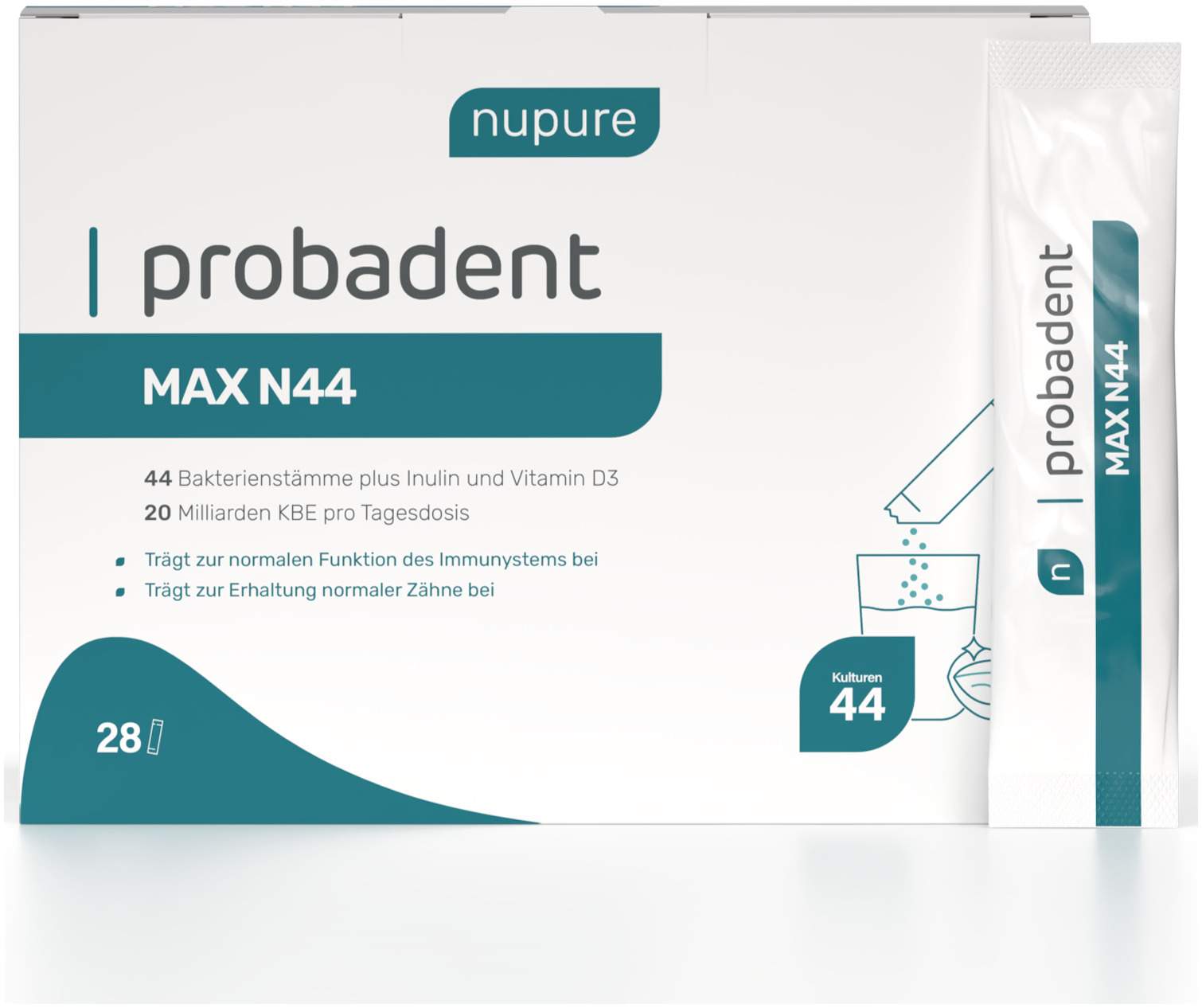 Nupure probadent MAX N44 und Vitamin D3 28 Beutel