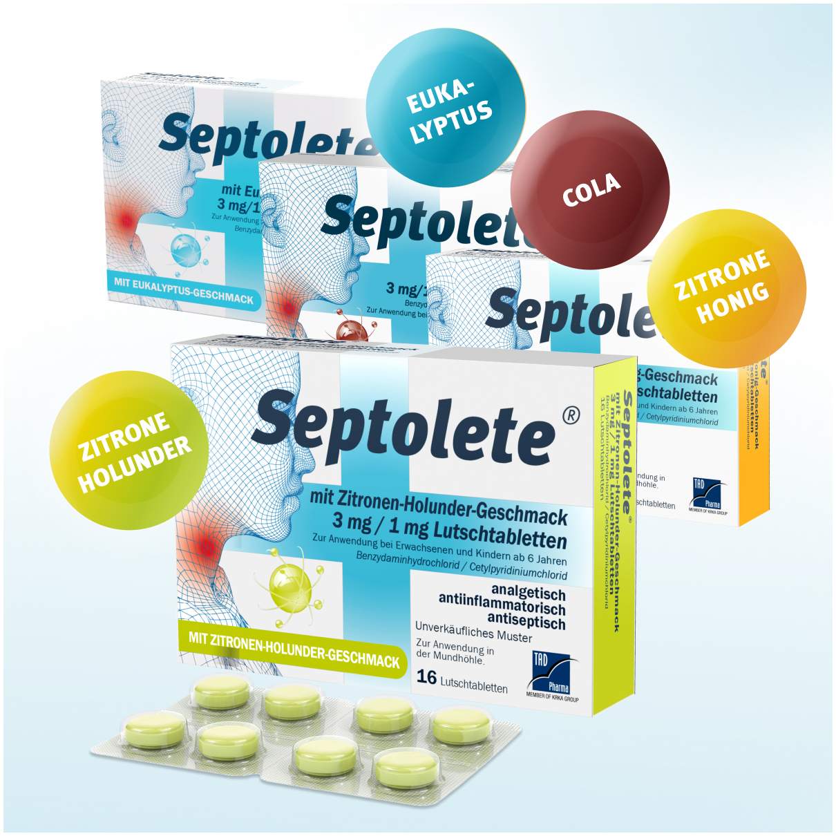 Septolete Zitronen-Holunder Geschmack 3 mg - 1mg 16 Lutschtabletten