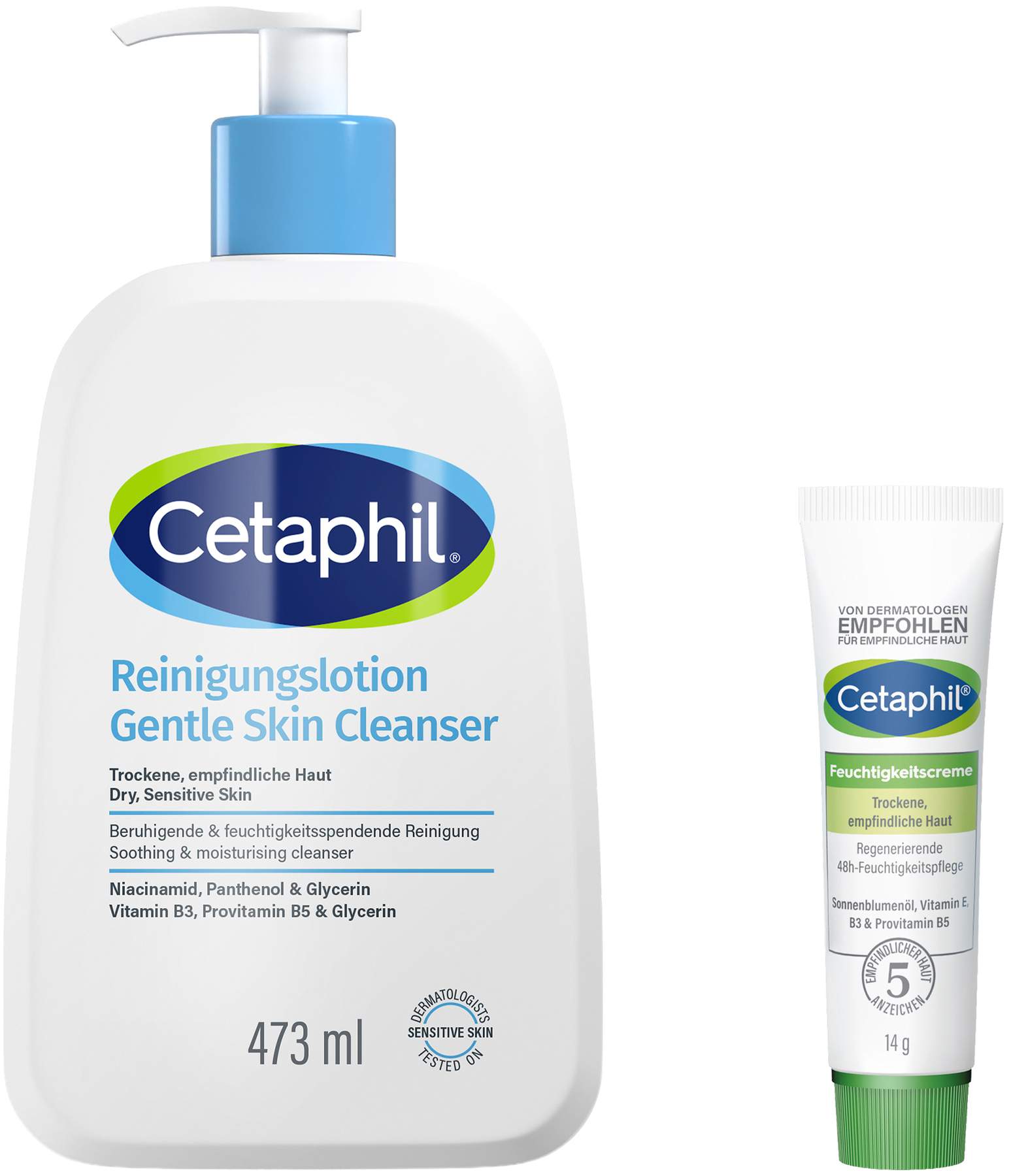 Cetaphil Reinigungslotion für Körper und Gesicht 473 ml + Cetaphil Feuchtigkeitscreme 14 g