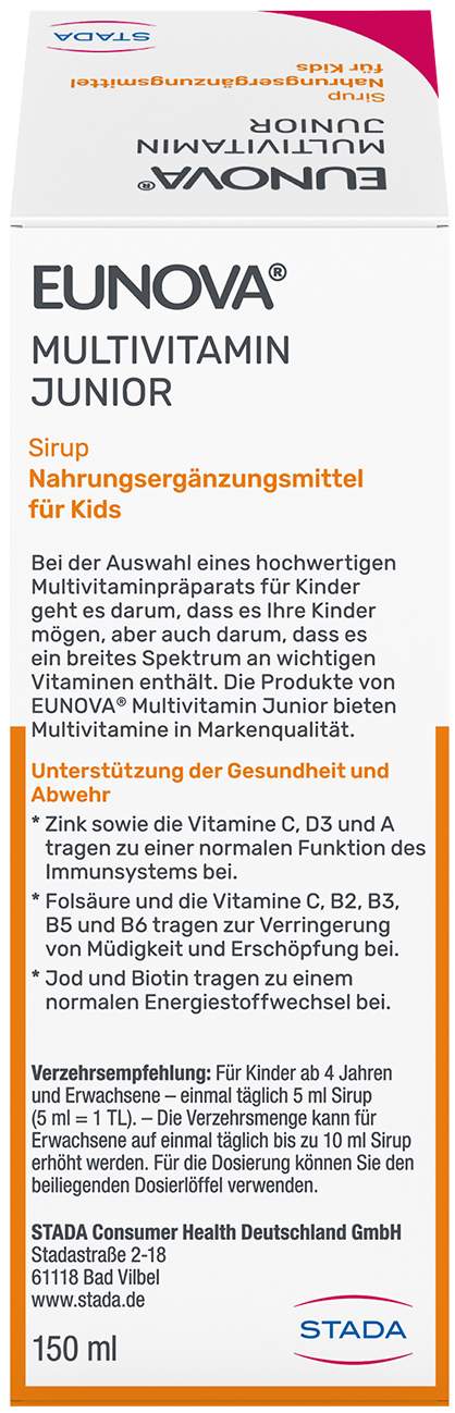 Eunova Junior Sirup Mit Orangengeschmack 150 ml