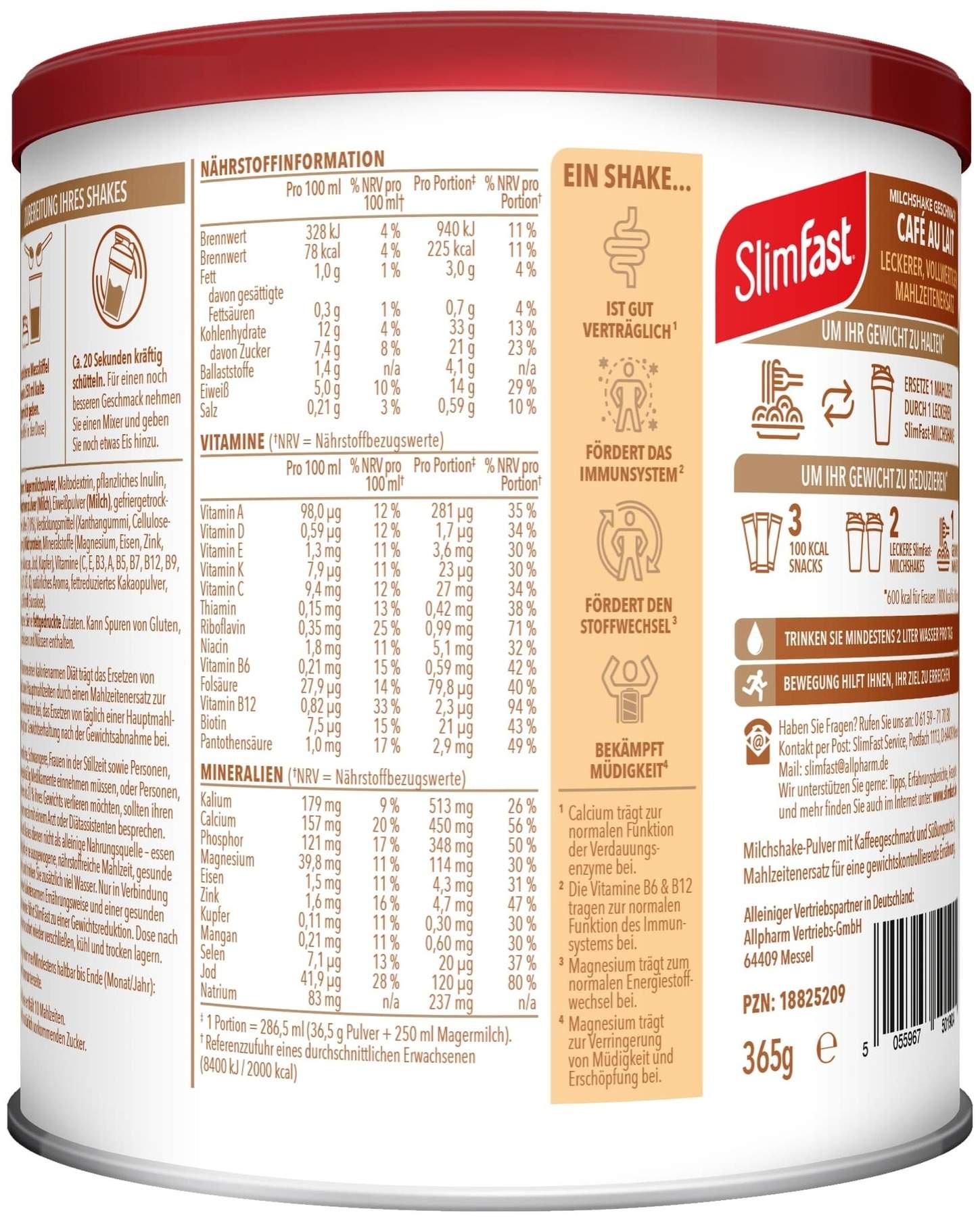 Slim Fast Pulver Cafe au Lait 365 g