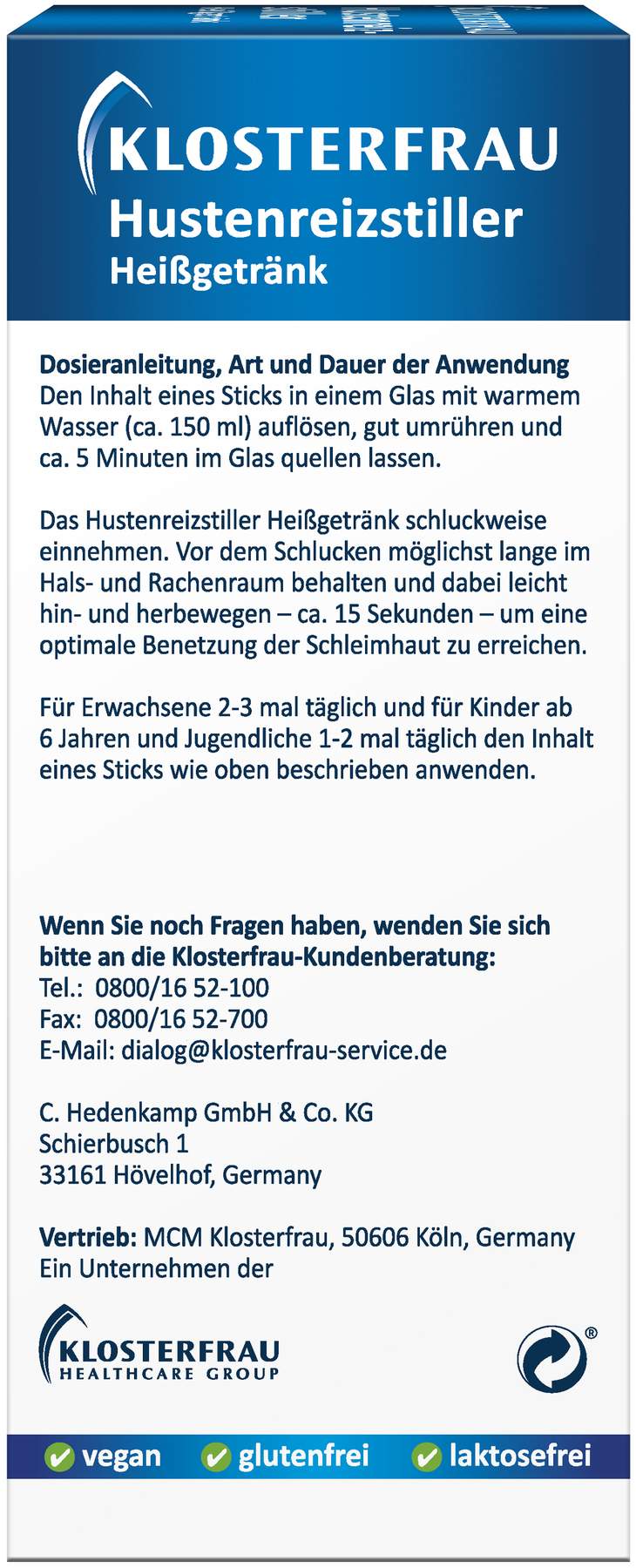 Klosterfrau Hustenreiz-Stiller Heißgetränk 10 Sticks a 5 g
