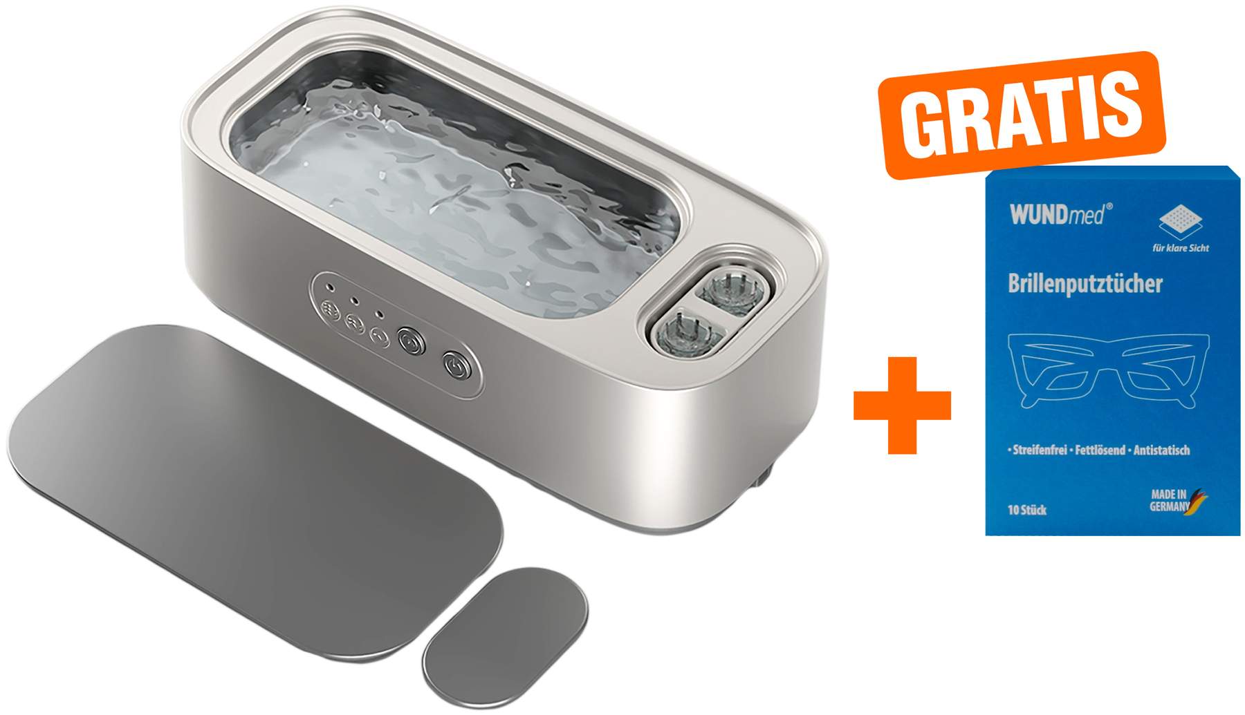 Universal Reinigungsgerät 760 mit separatem Reinigungsfach für Kontaktlinsen + gratis Brillenputztücher 10 Stück