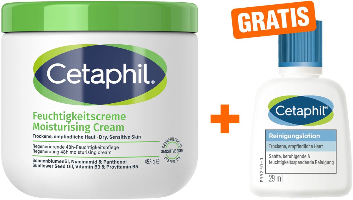 Cetaphil Feuchtigkeitscreme 453 g + gratis Reinigungslotion 29 ml