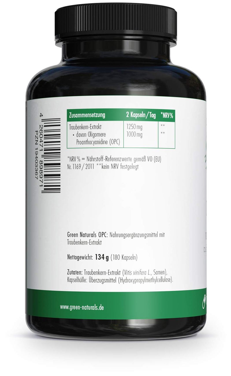 Green Naturals OPC 1000mg aus Traubenkern-Extrakt 180 Kapseln