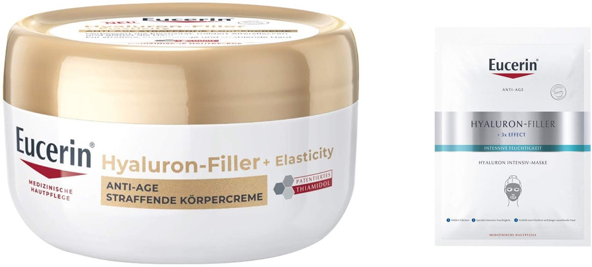 Eucerin Hyaluron Filler + Elasticity Körpercreme 200 ml + gratis Anti Age Hyaluron Filler Intensiv Maske 1 Stück