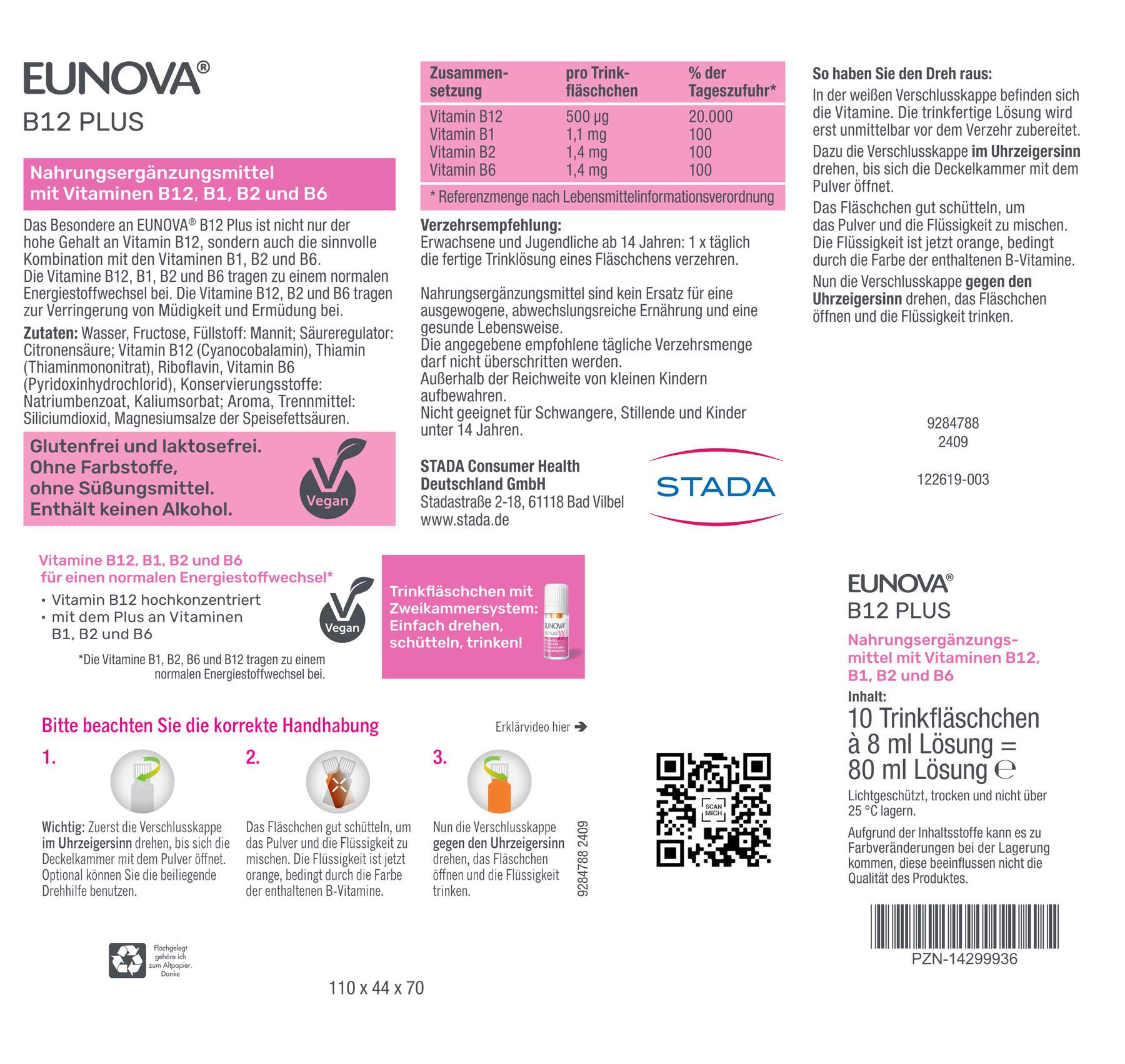 Eunova B12 Plus 10 x 8 ml Trinkfläschchen