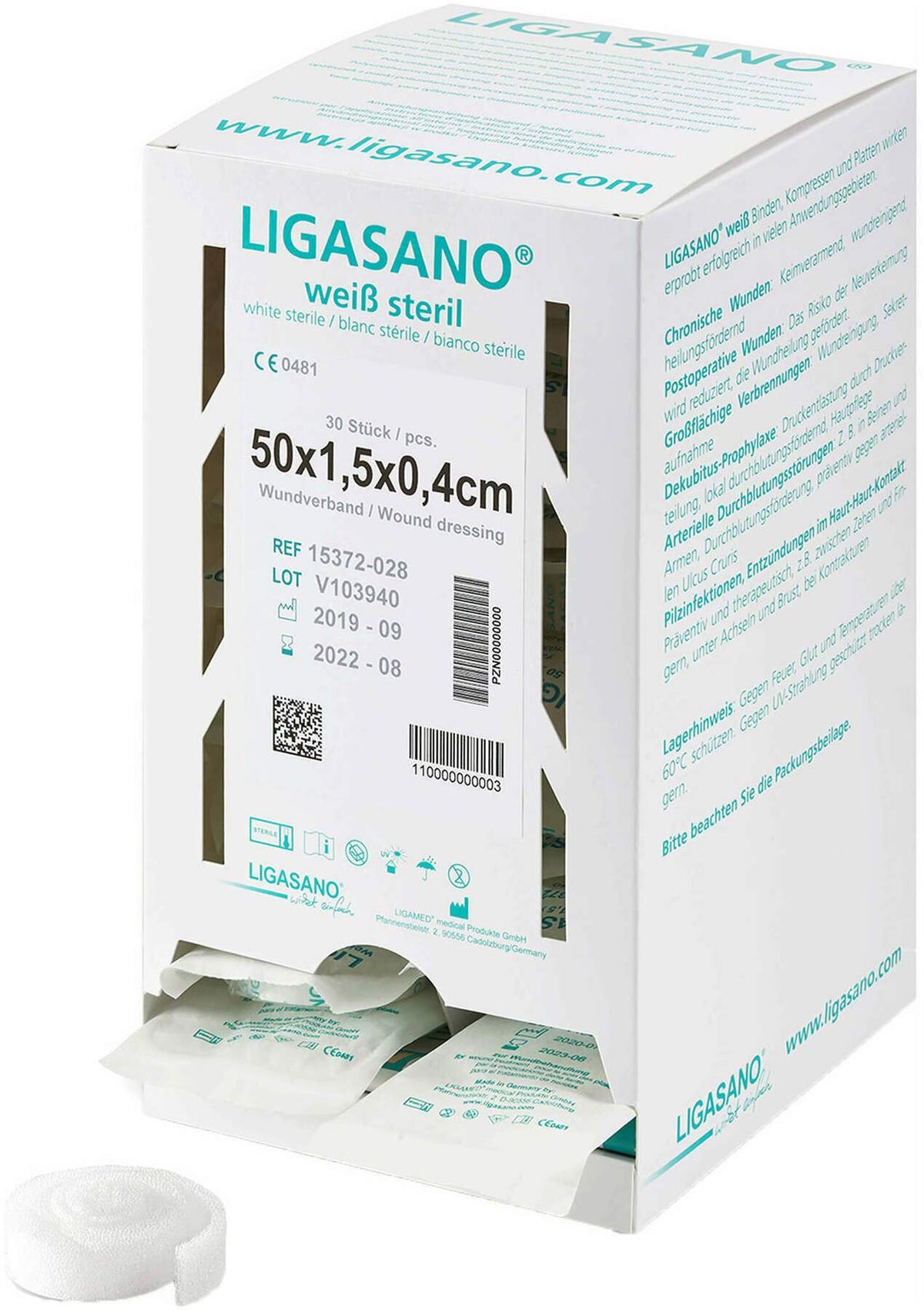 Ligasano Weiß Wundband Mikro 0,4x1,5x50 cm Steril
