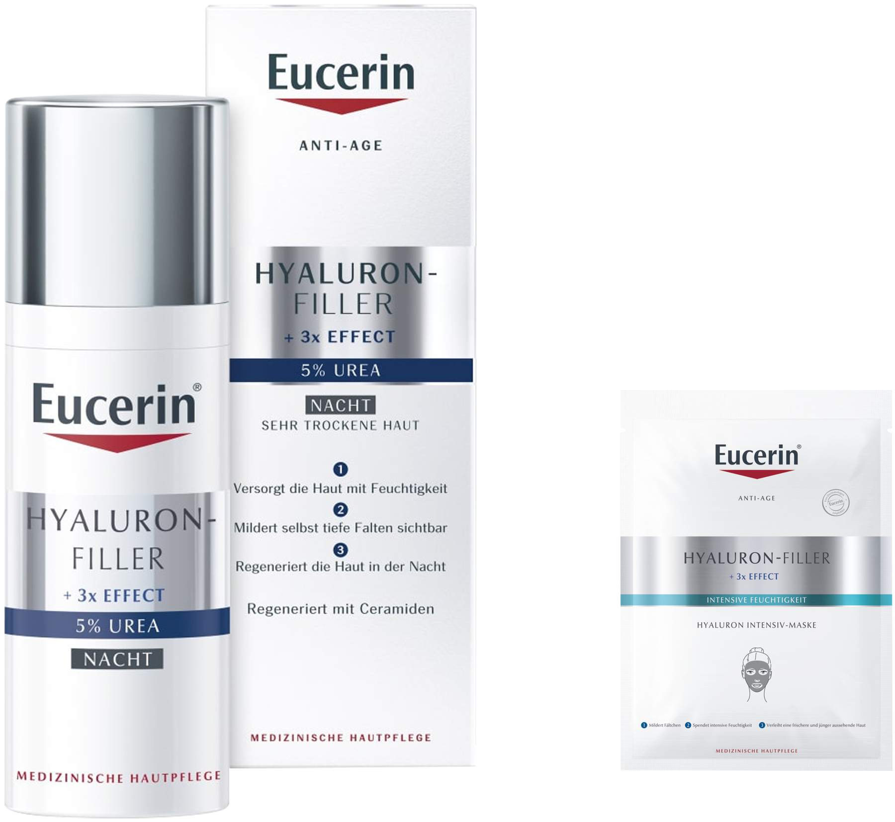 Eucerin AntiAge Hyaluron-Filler Urea Nachtpflege 50 ml Creme + gratis Anti Age Hyaluron Filler Intensiv Maske 1 Stück