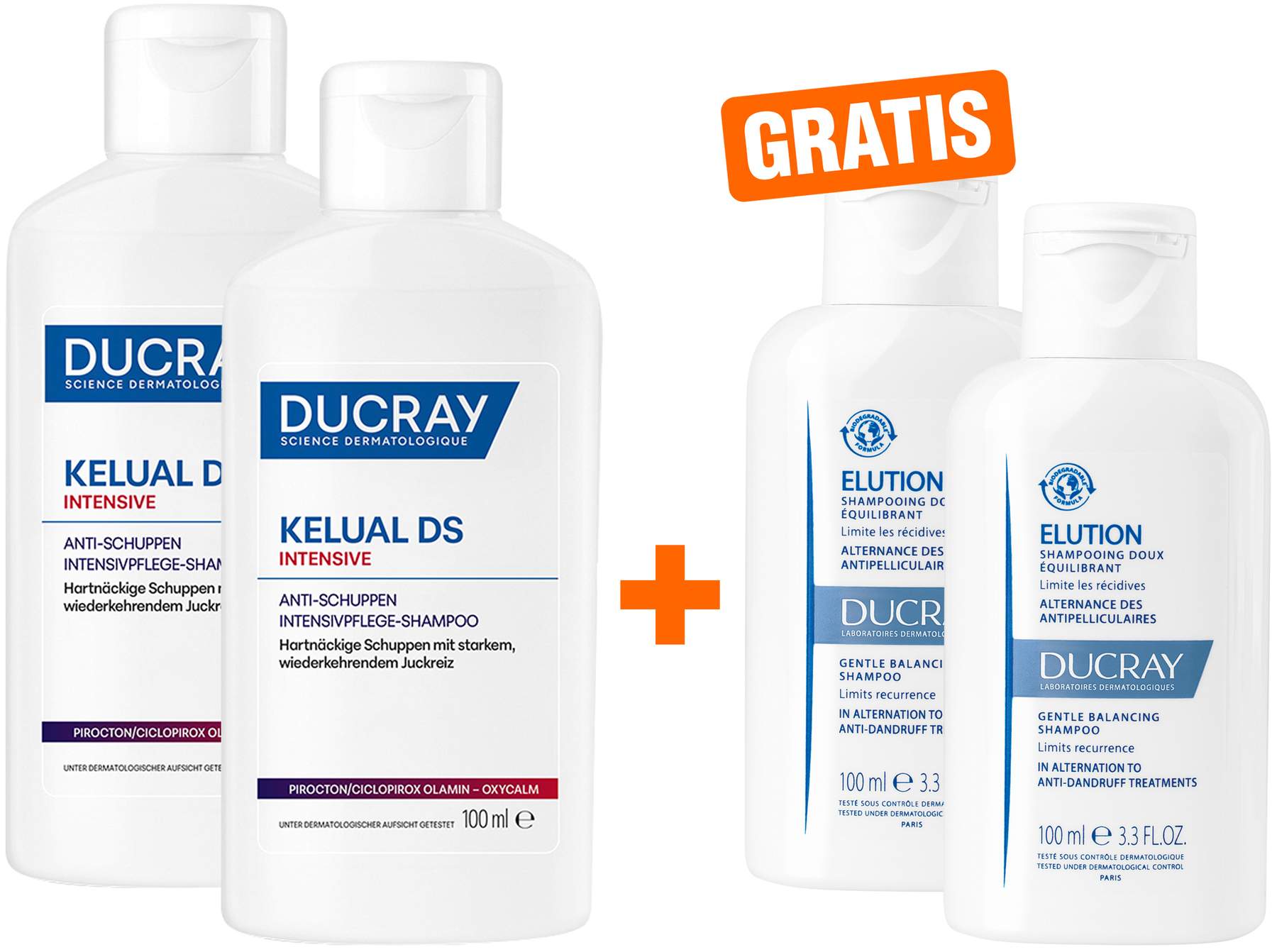 Ducray Kelual DS intensives Anti - Schuppen Shampoo 2 x 100 ml + gratis Elution Shampoo 2 x 100 ml
