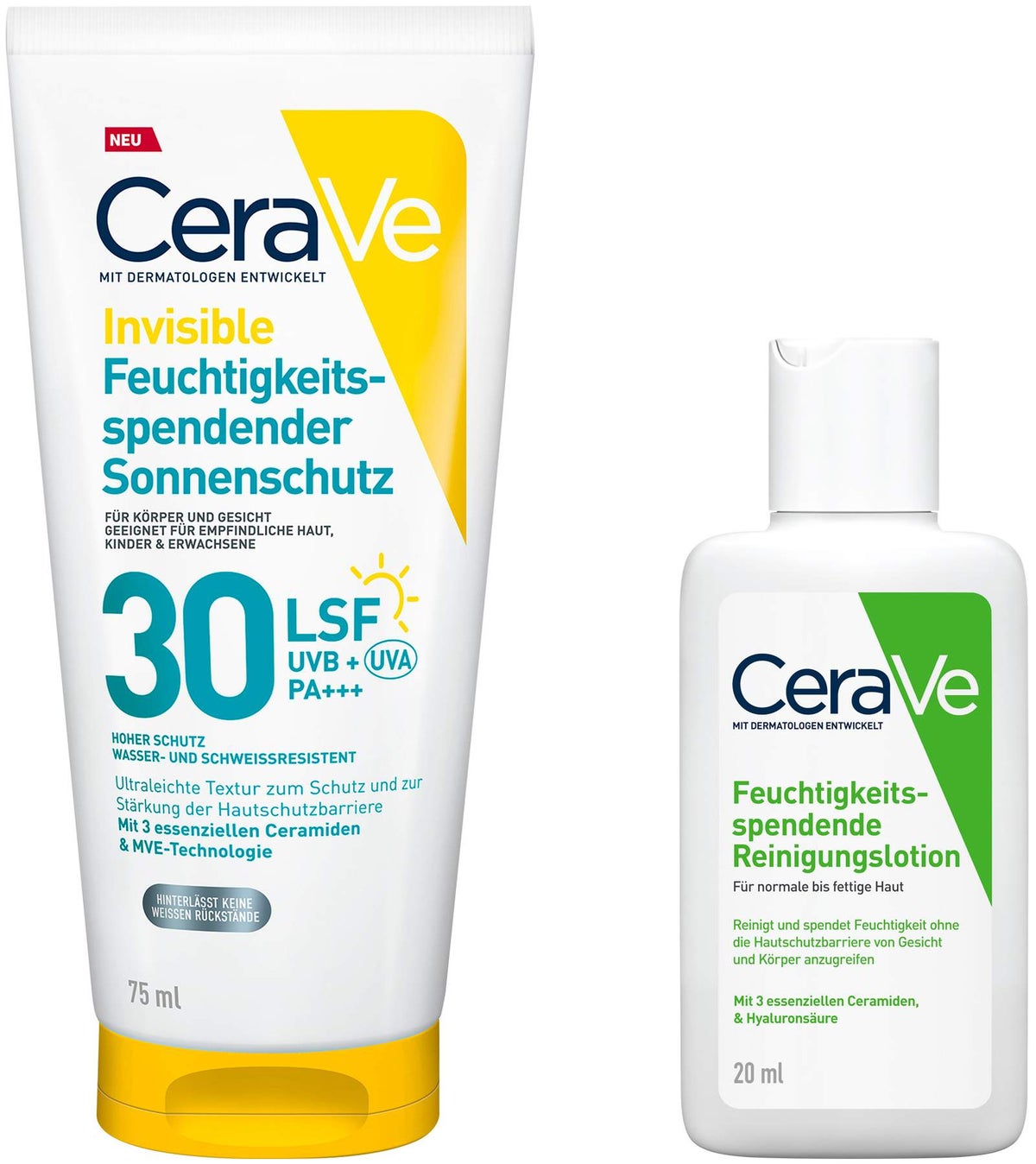 CeraVe Invisible Feuchtigkeitsspendender Sonnenschutz LSF 30 75 ml + gratis CeraVe Reinigungslotion 20 ml