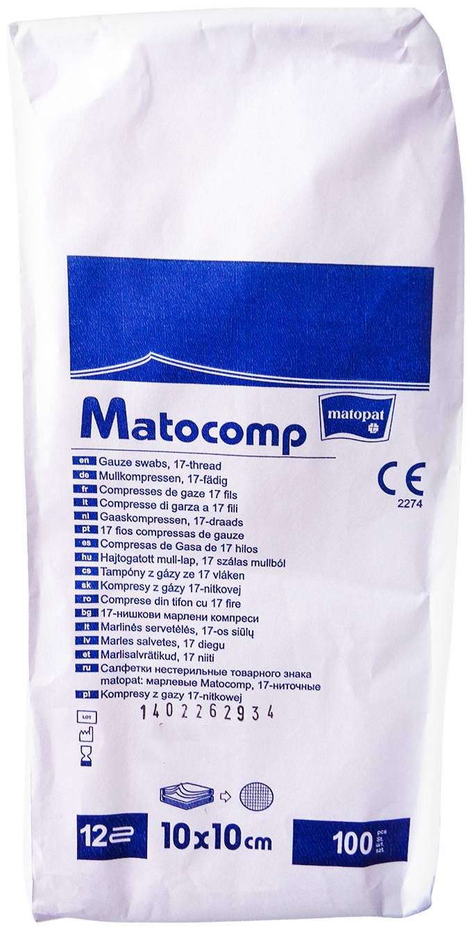 Mullkompressen Matocomp 10x10 cm Unst.12fach