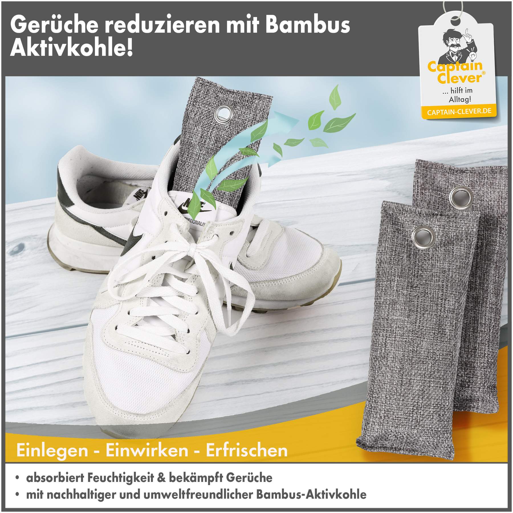 Schuh-Geruchsabsorbierer mit Bambus-Aktivkohle, 2er Set