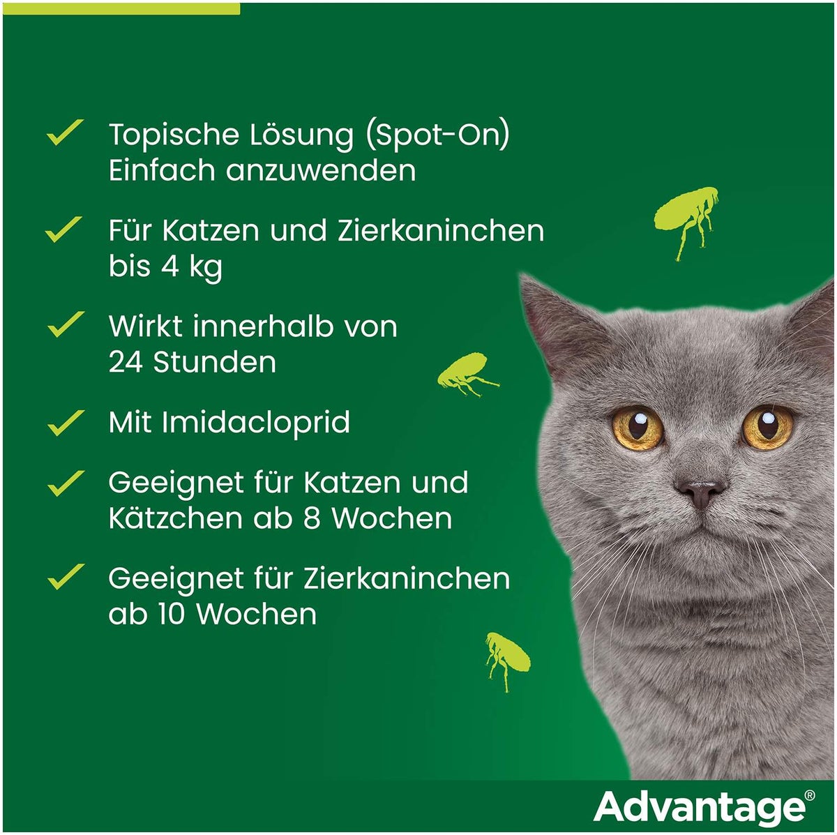 Advantage 40 mg für Katzen und Zierkaninchen bis 4 kg 4 x 0,4 ml Lösung