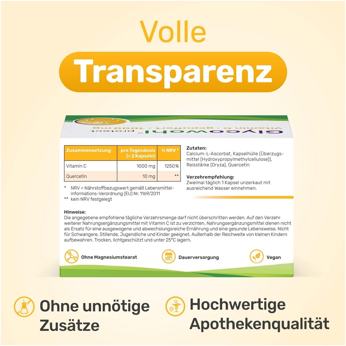 Glycowohl Vitamin C 1000 mg + Quercetin Für das Immunsystem 200...