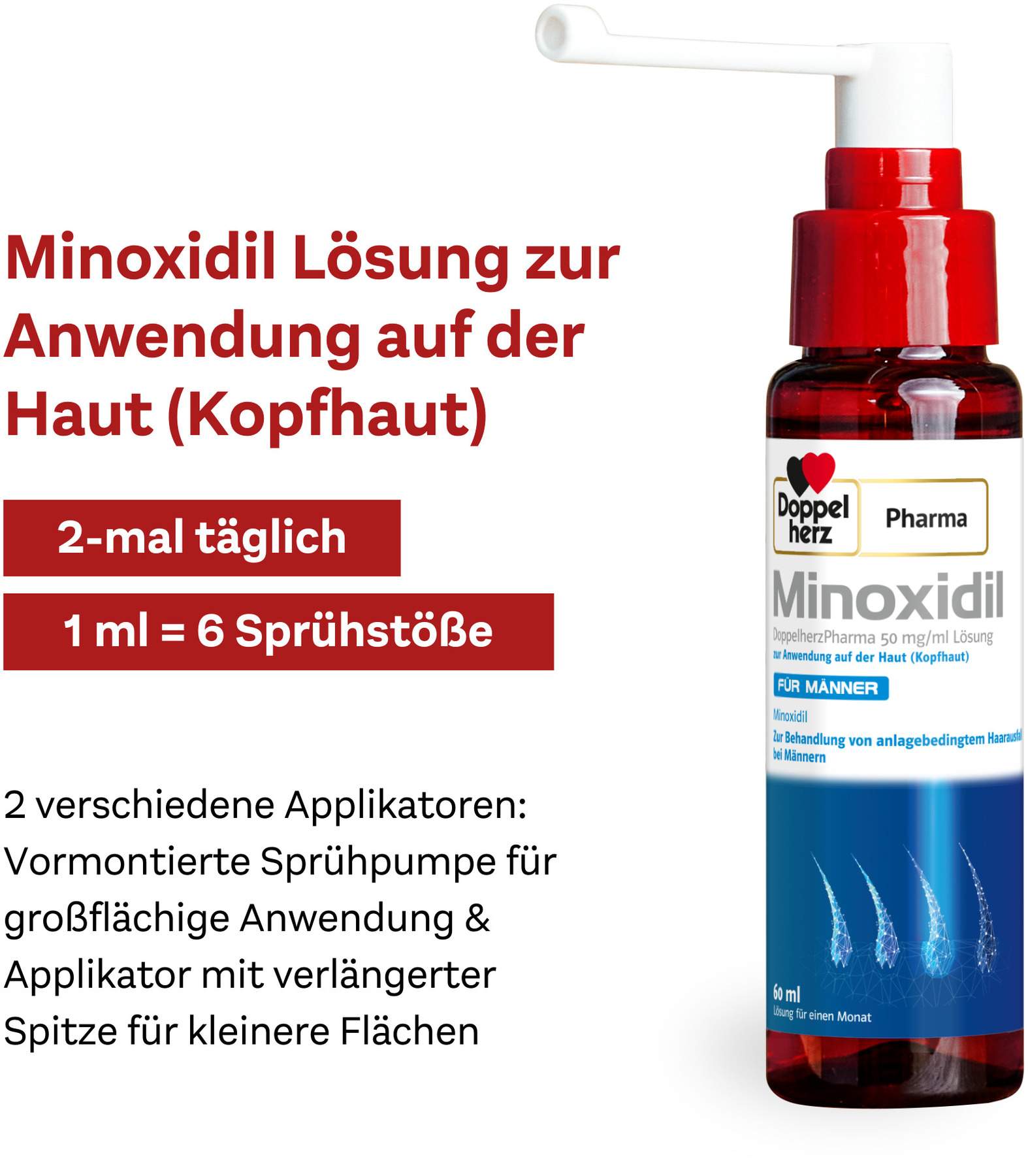 Minoxidil Doppelherz Pharma 50 mg je ml 3 x 60 ml Lösung für Männer