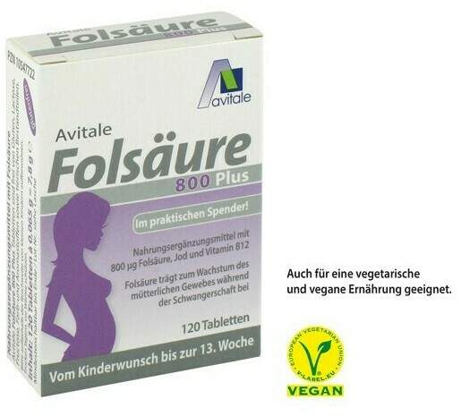 Folsäure 800 Plus B12 + Jod 120 Tabletten