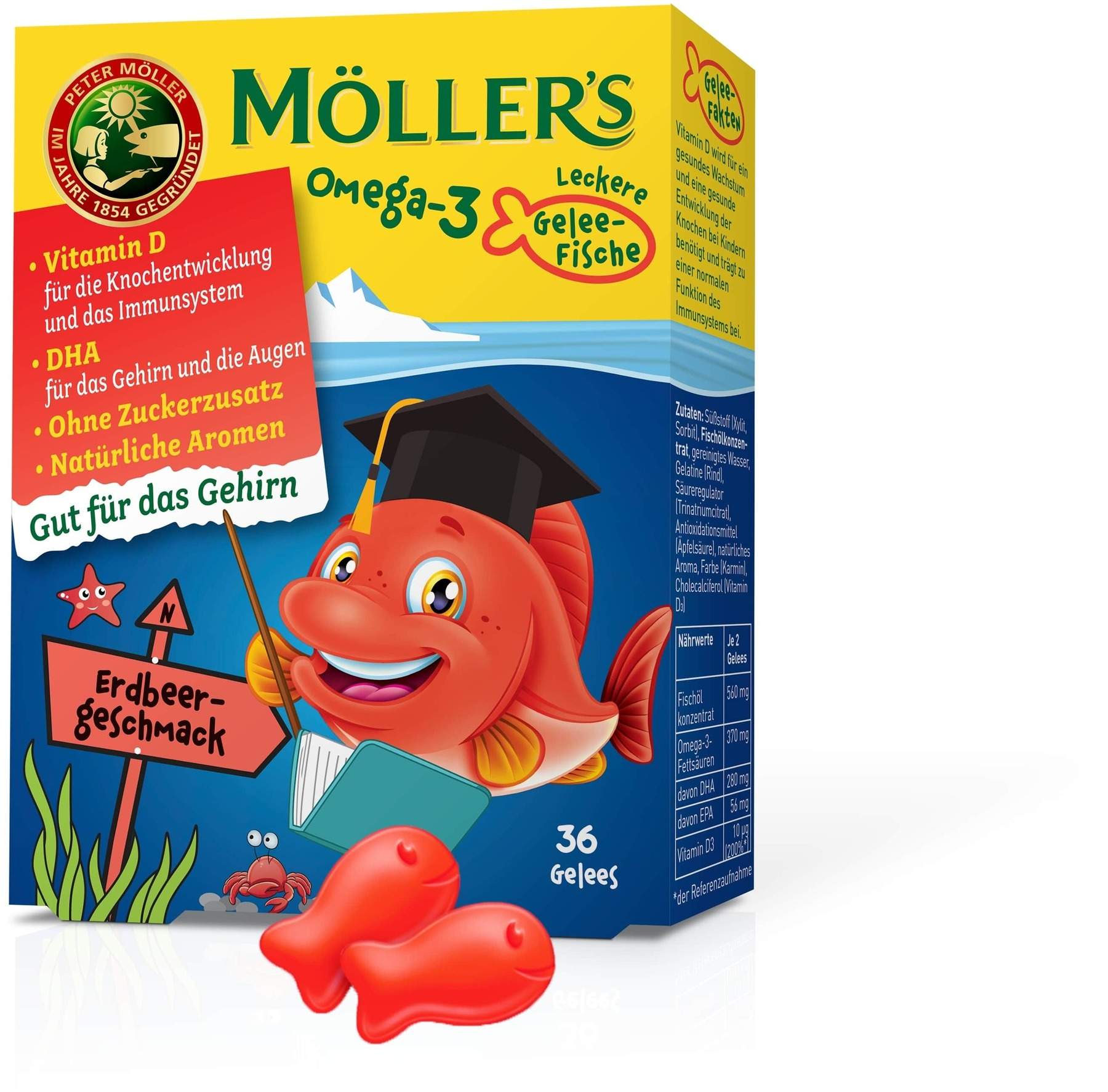Möller s Omega-3 Gelee Fisch Erdbeere Kautabletten 36 Stück
