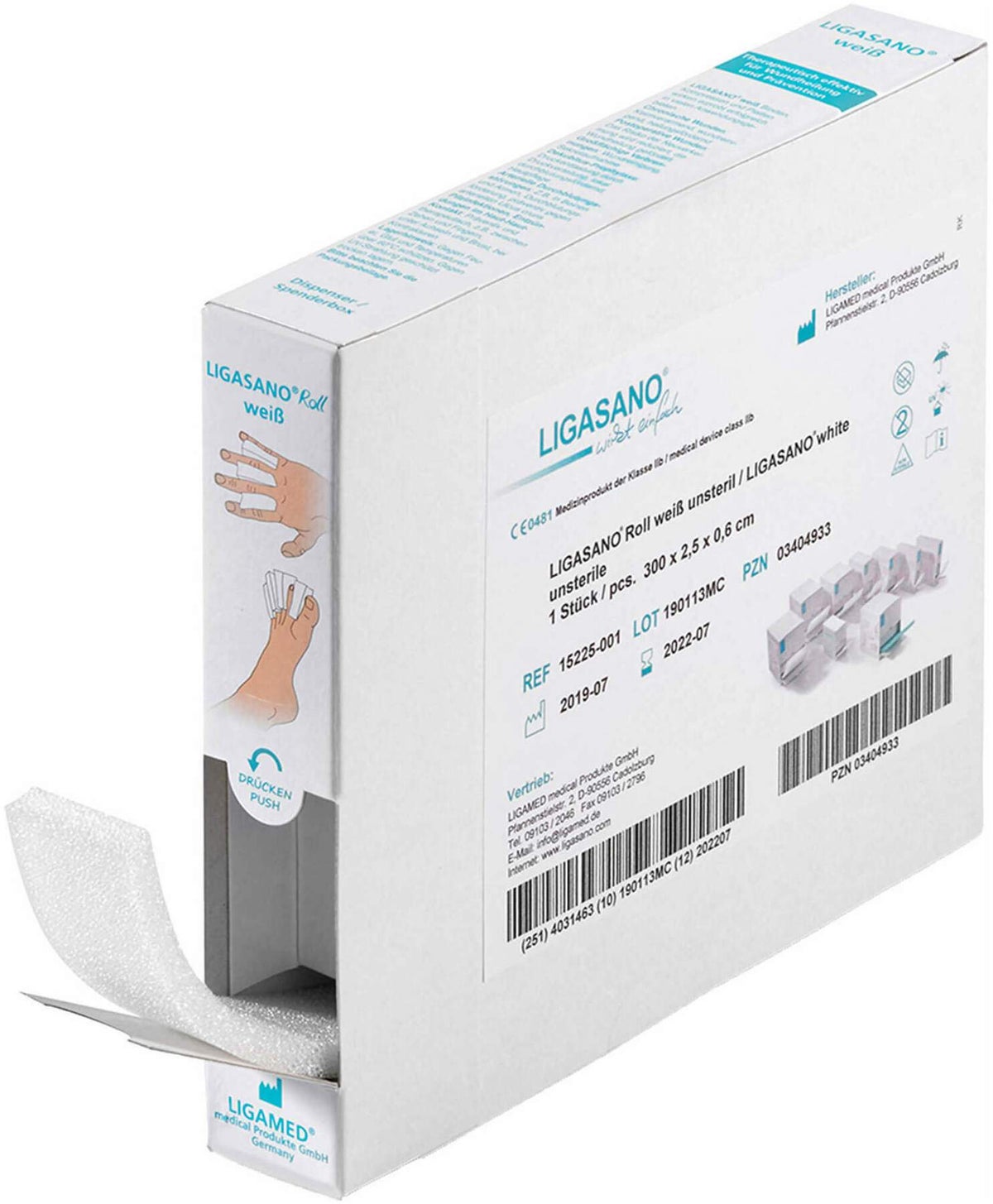 Ligasano Roll Weiß Verb.0,6x2,5x300 cm Unsteril 1
