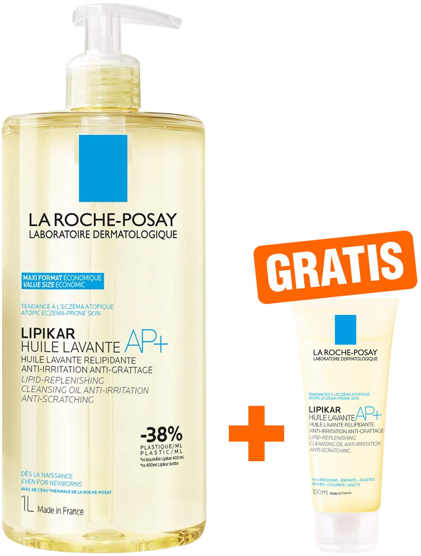 La Roche Posay Lipikar Dusch- und Badeöl AP+ 1000 ml + gratis Roche Posay Lipikar Dusch- und Badeöl AP+ 100 ml