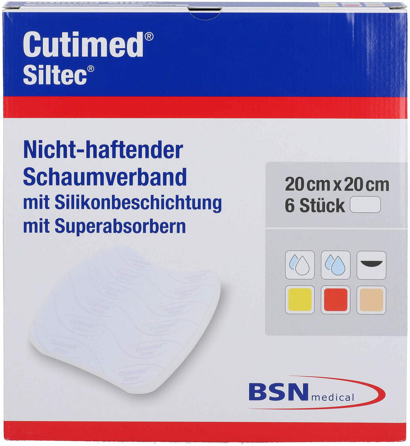 Cutimed Siltec Schaumverband 20x20cm Nicht Haftend 6 Kompressen