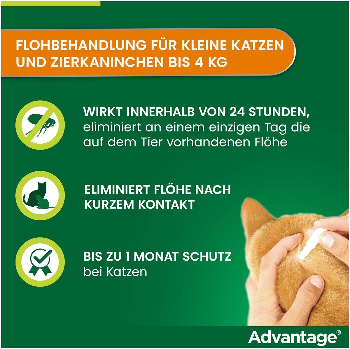 Advantage 40 mg für Katzen und Zierkaninchen bis 4 kg 4 x 0,4 ml Lösung