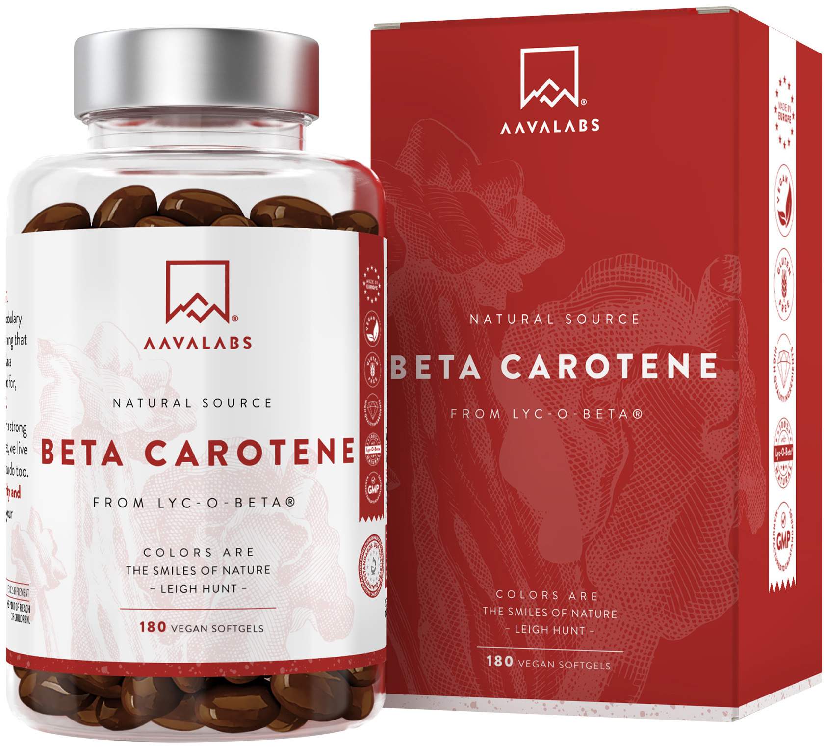 Aavalabs Beta Carotin Vitamin A Vegan 180 Weichkapseln