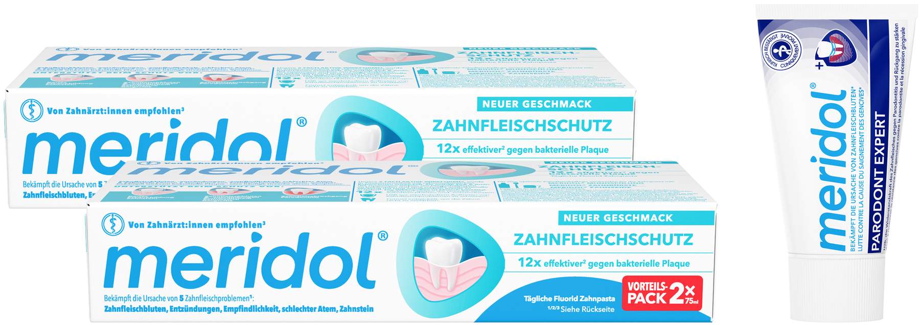 Meridol Zahnpasta Doppelpack 2x75g + gratis Meridol Paradont Expert Zahnpasta 20 ml