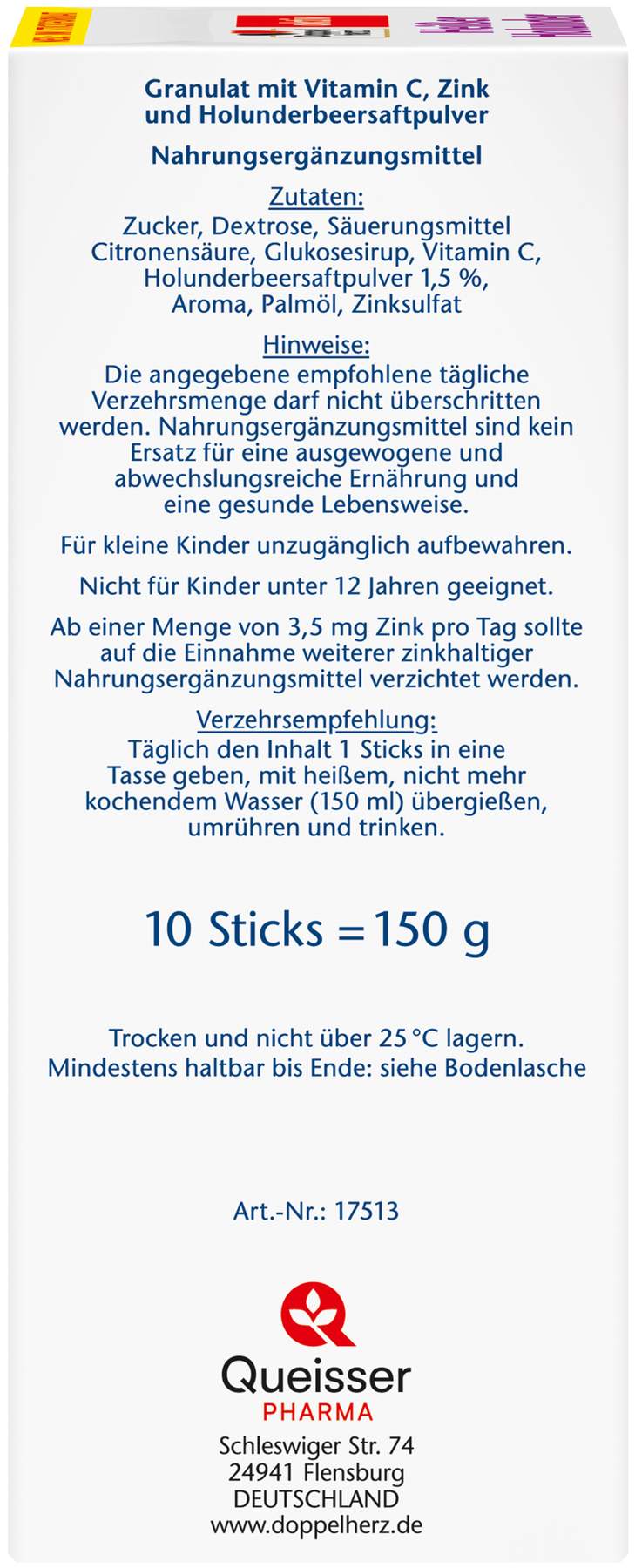 Doppelherz aktiv Heisser Holunder mit Vitamin C und Zink Granulat 10 Beutel