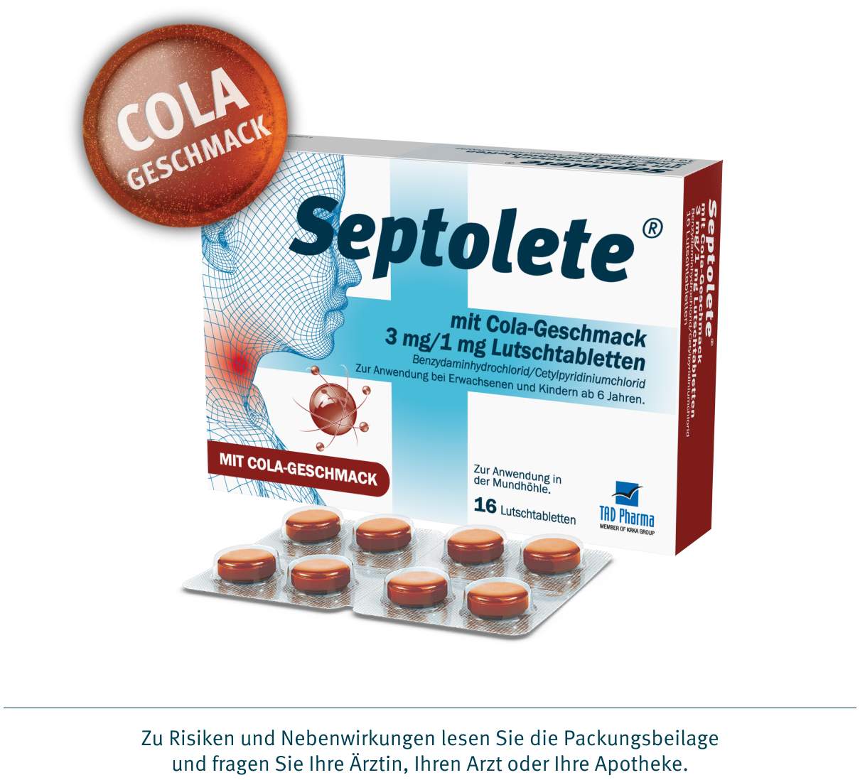 Septolete mit Cola Geschmack 3mg + 1mg  16 Lutschtabletten