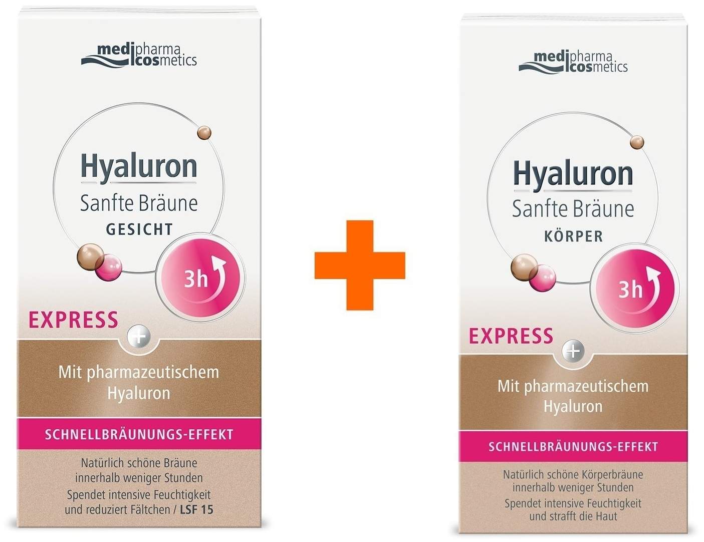 medipharma cosmetics Hyaluron Sanfte Bräune Express Gesichtspflege 30 ml Creme + Express Körperpflege 150 ml Creme