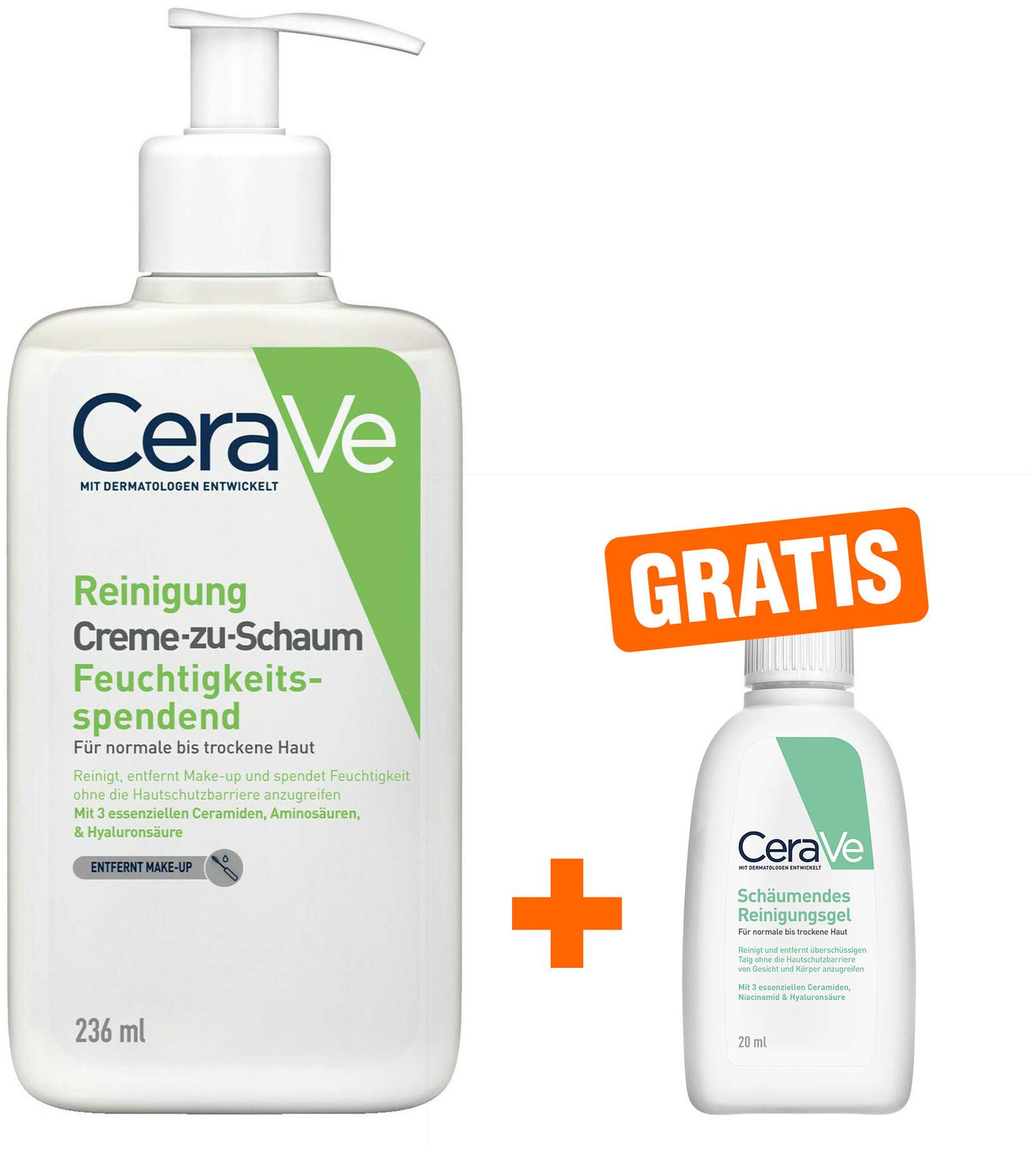 CeraVe Creme-zu-Schaum Reinigung 236 ml + gratis Schäumendes Reinigungsgel 20 ml