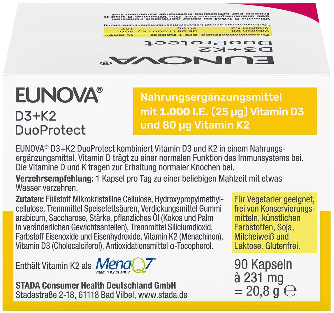 Eunova DuoProtect D3 + K2 1000 I.E. 90 Kapseln
