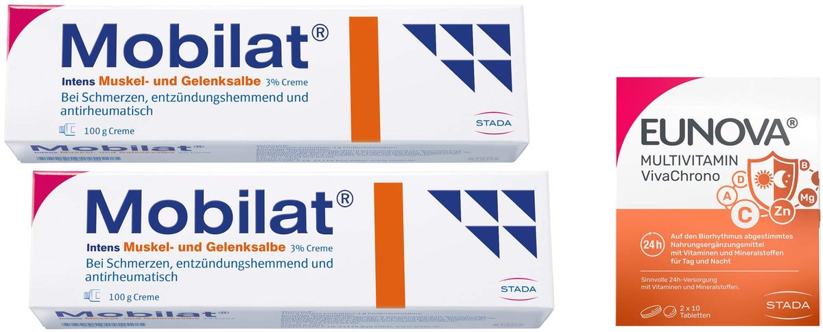 Mobilat intens Muskel- und Gelenksalbe 3 % 2 x 100 g + gratis Eunova VivaChrono 2 x 10 Tabletten