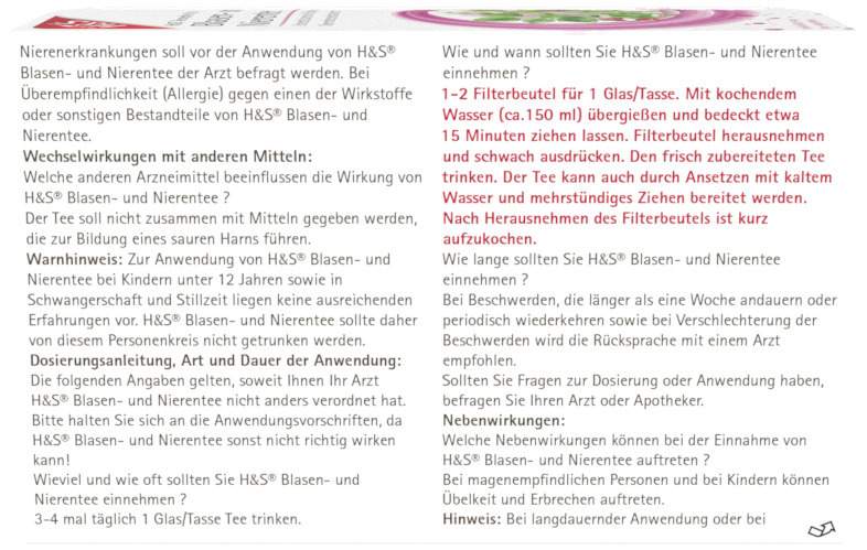 H&S Blasen- und Nierentee 20 Filterbeutel
