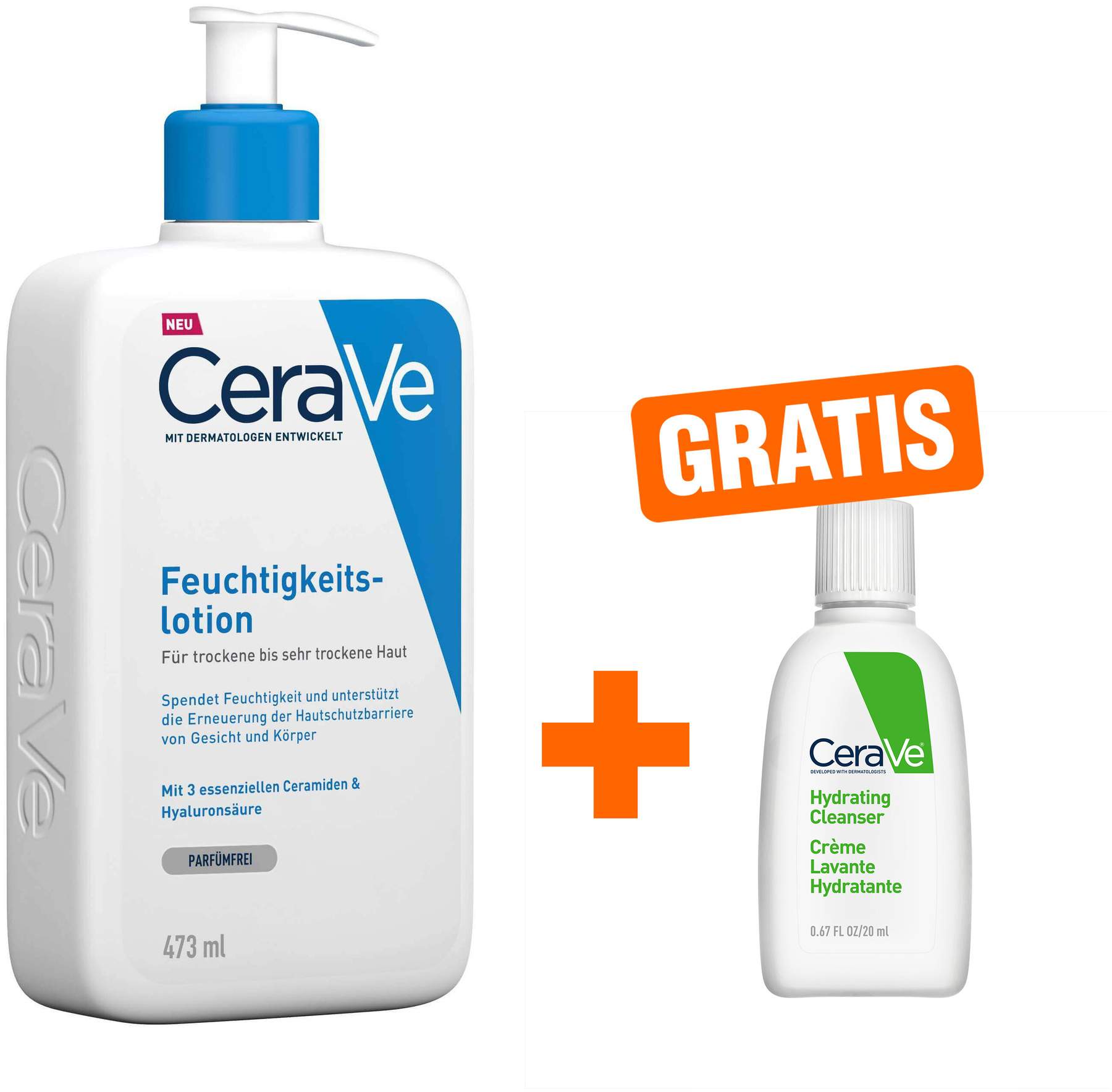 CeraVe Feuchtigkeitslotion 473 ml + gratis 20 ml Reinigungslotion