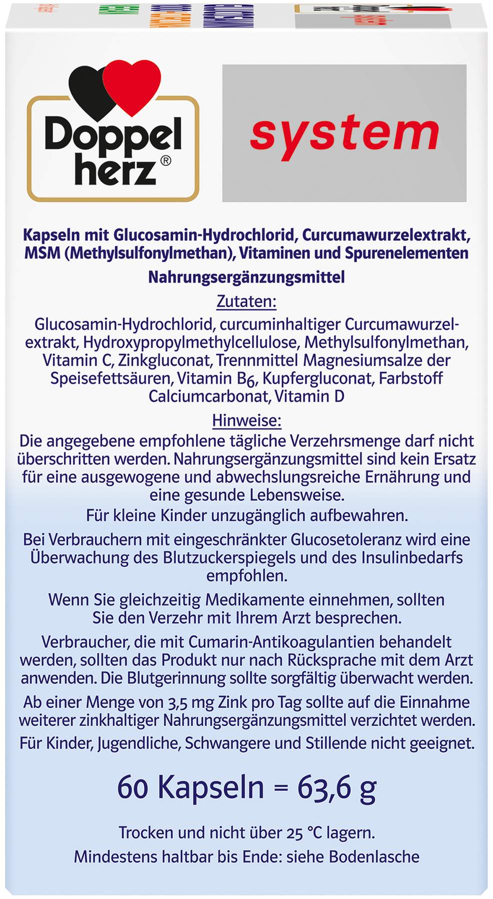 Doppelherz System Glucosamin 1000 + Curcuma Vegan 60 Kapseln