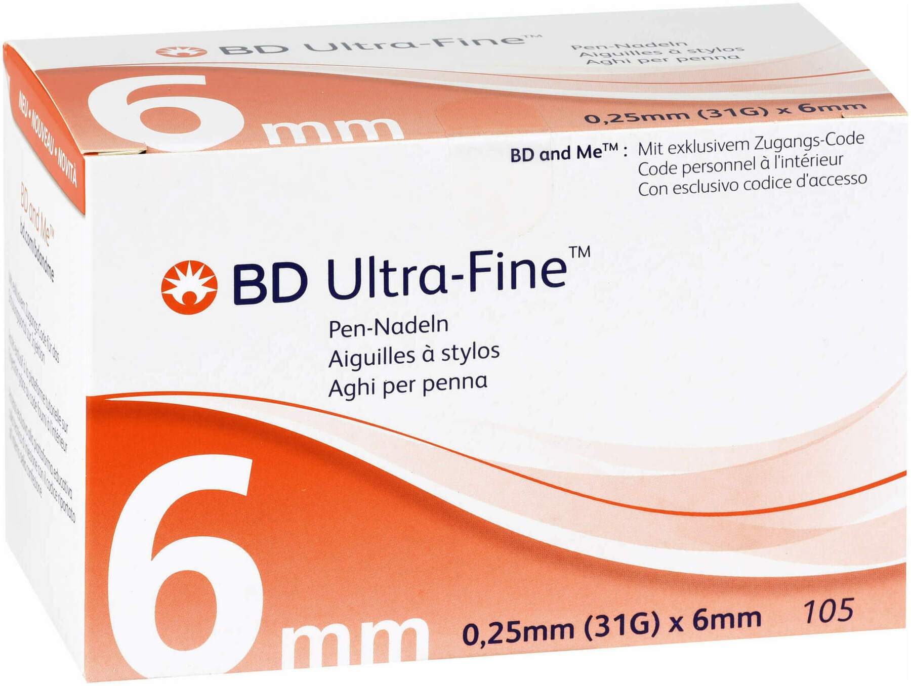 Bd Ultra-Fine Pen-Nadeln 6 mm 31 G 0,25 mm