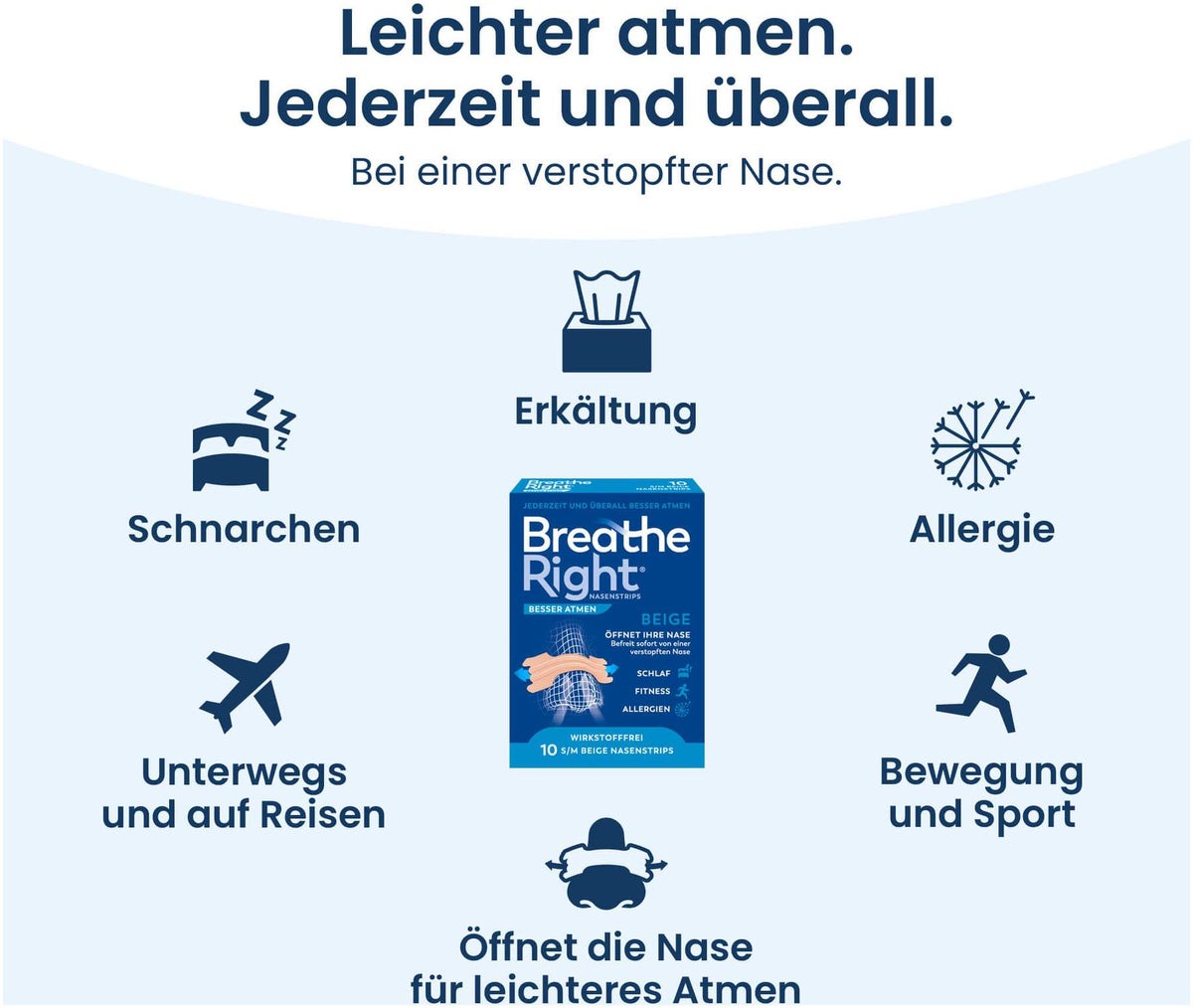 Besser Atmen Breathe Right 30 Nasenpflaster groß beige