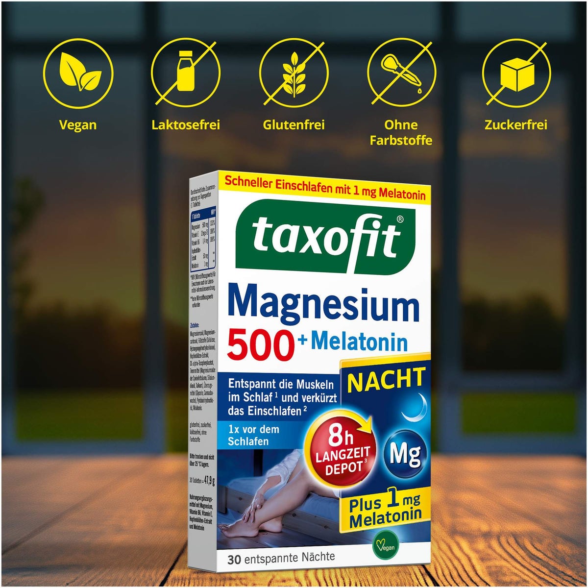 taxofit Magnesium 500 Nacht+Melatonin 30 Tabletten