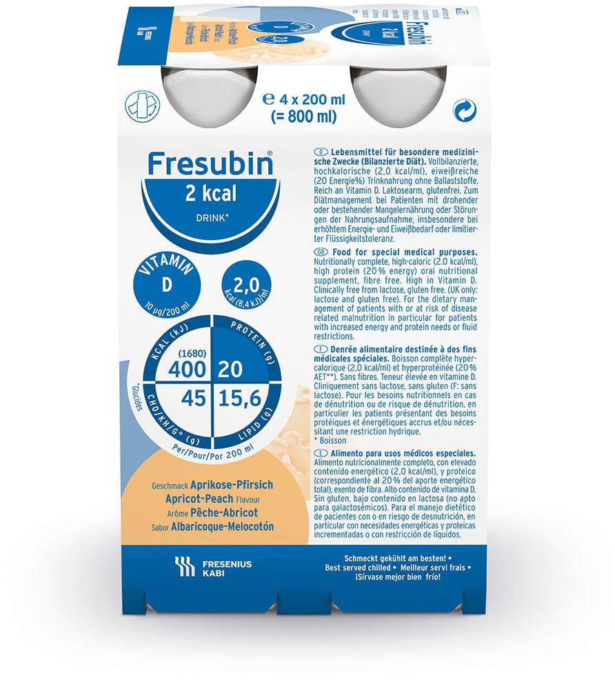 Fresubin 2 Kcal Drink Aprikose Pfirsich Trinkflasche 4x200 Ml...