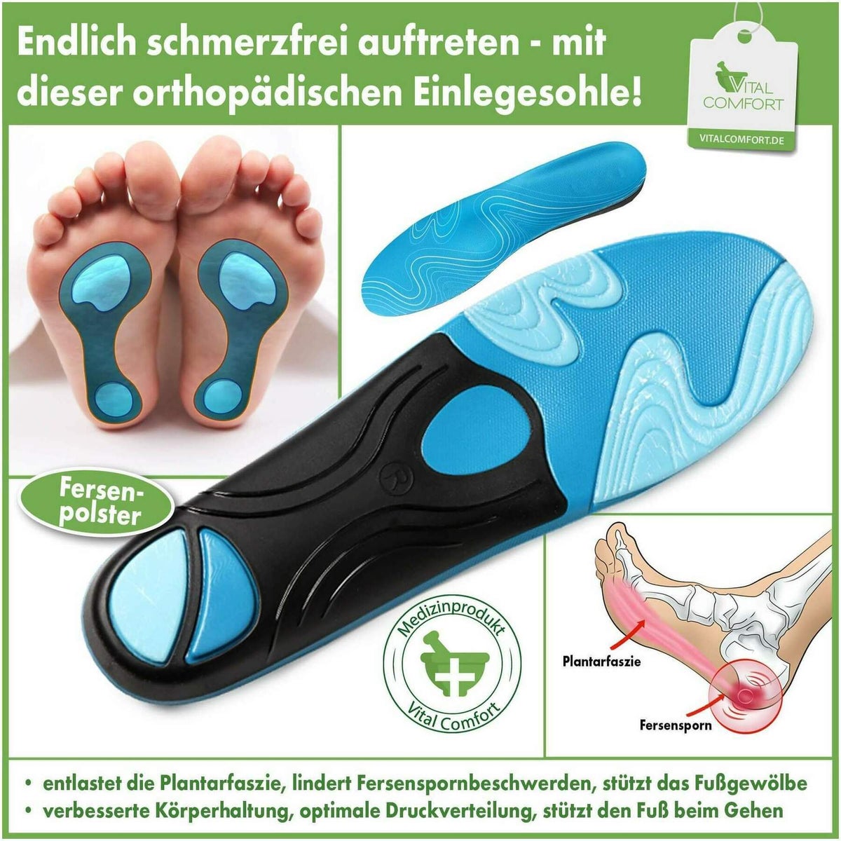 Vital Comfort Einlegesohlen bei Fersensporn Größe 39-41 1 Paar