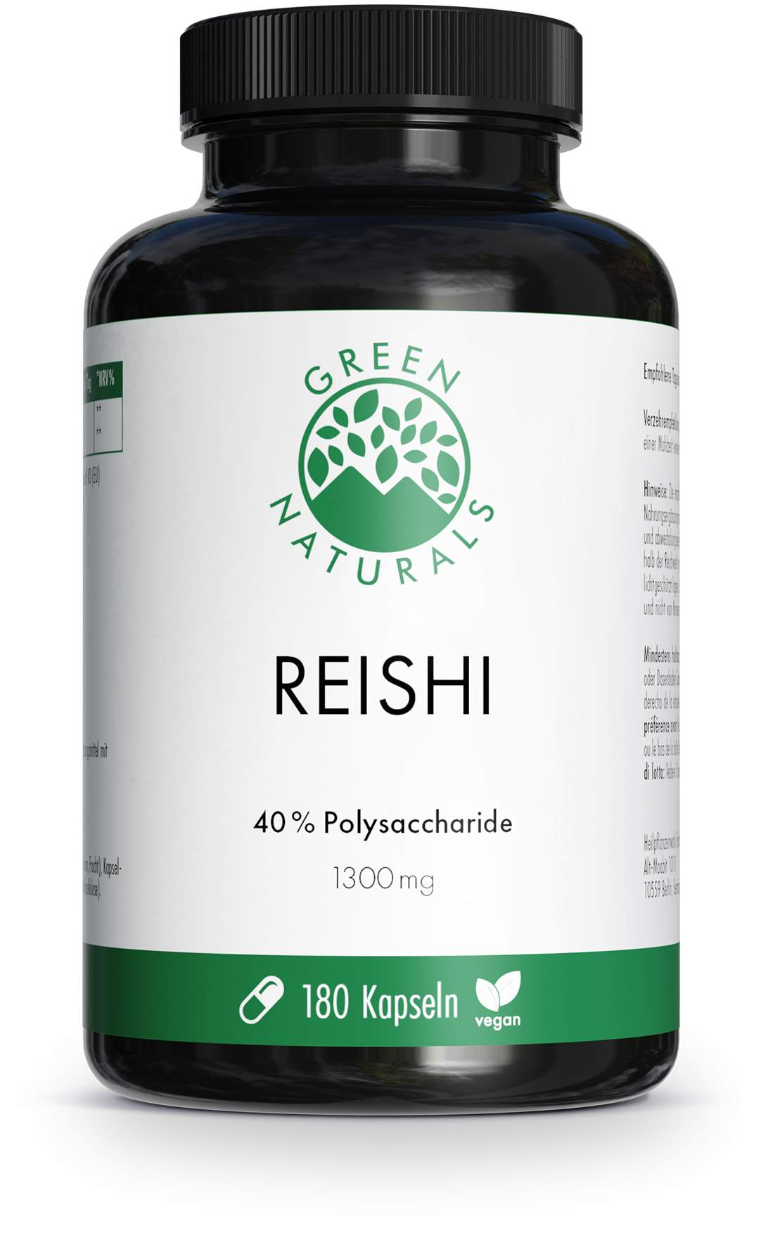 Green Naturals Reishi 650 mg Hochdosiert Vegan 180 Kapseln