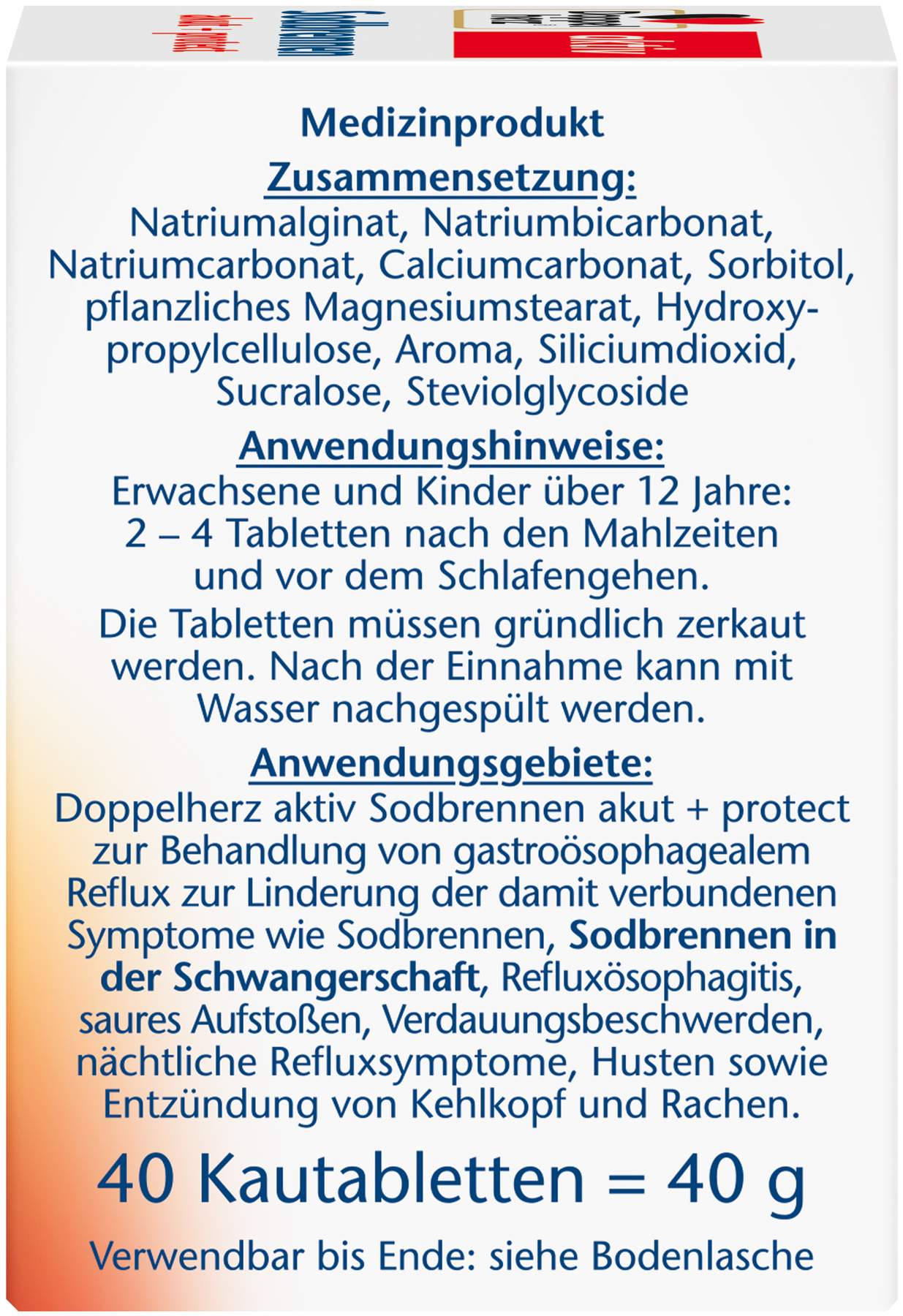 Doppelherz Aktiv Sodbrennen Akut+protect 40 Kautabletten