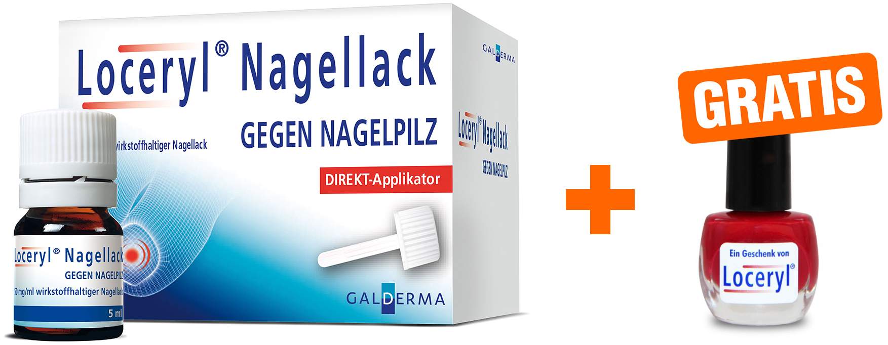 Loceryl Nagellack gegen Nagelpilz 5 ml mit Direkt - Applikator + gratis Nagellack rot