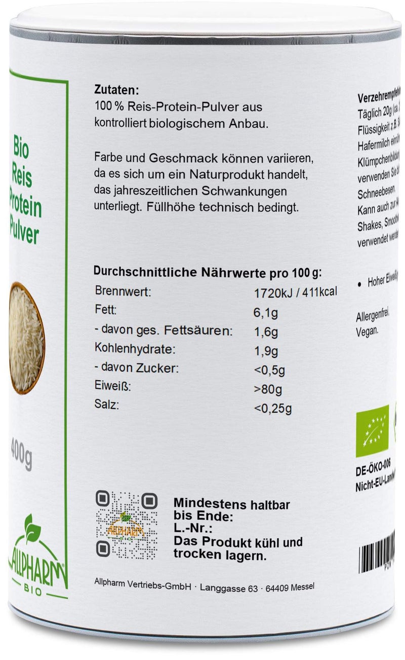 Bio Reisprotein Pulver Allpharm 400 g