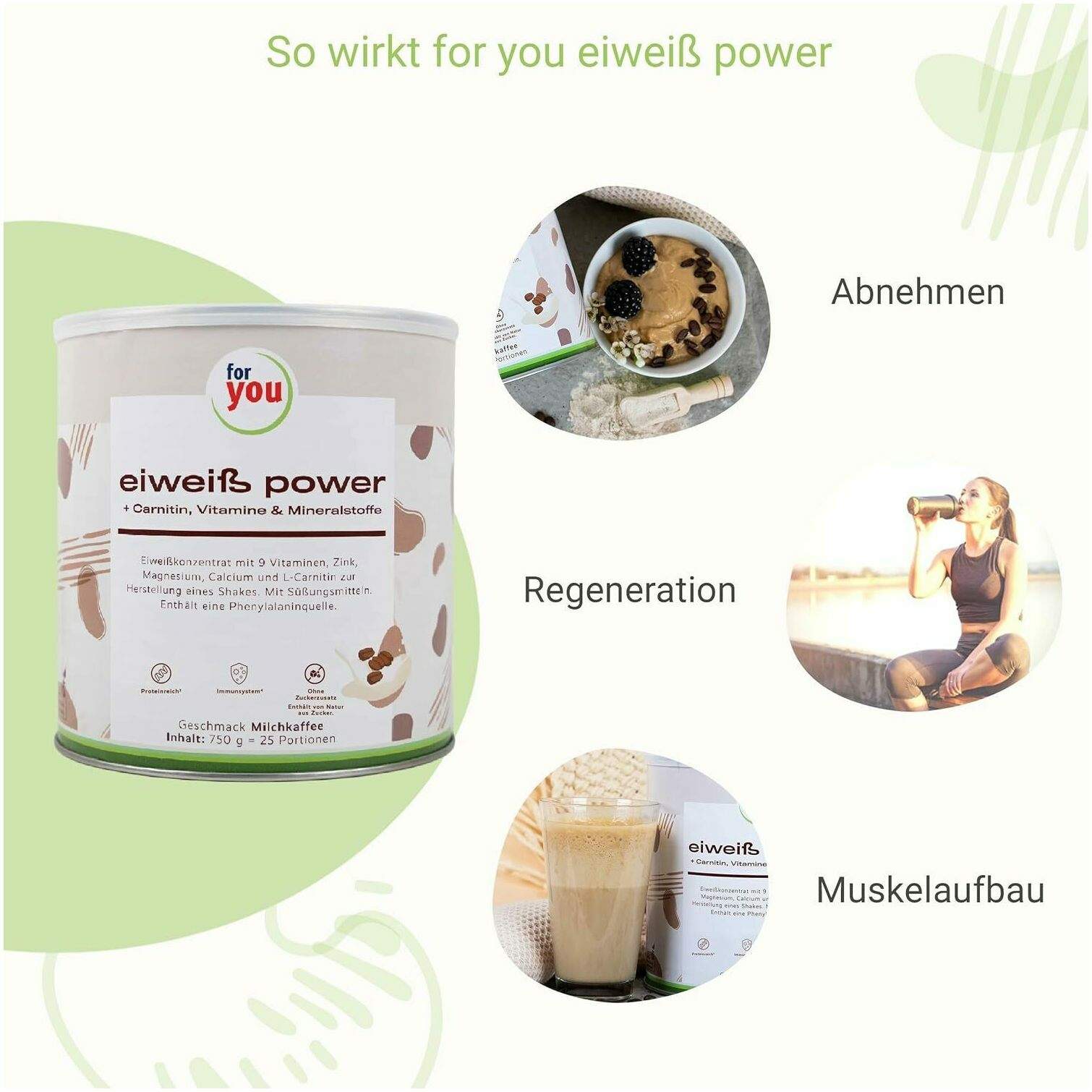 For You Eiweiß Power Milchkaffee 750 G Pulver