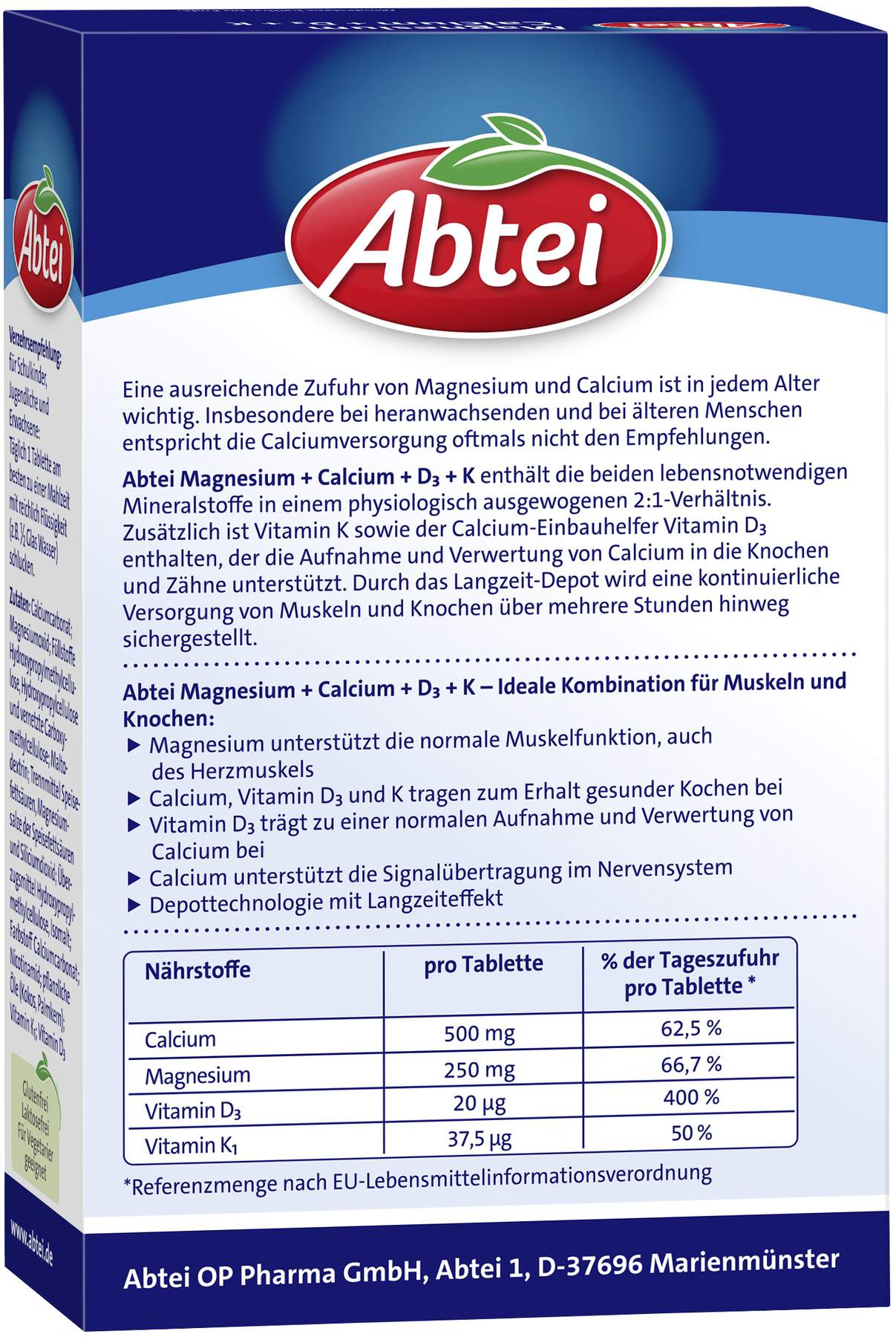 Abtei Magnesium Calcium + D3 + K 42 Tabletten