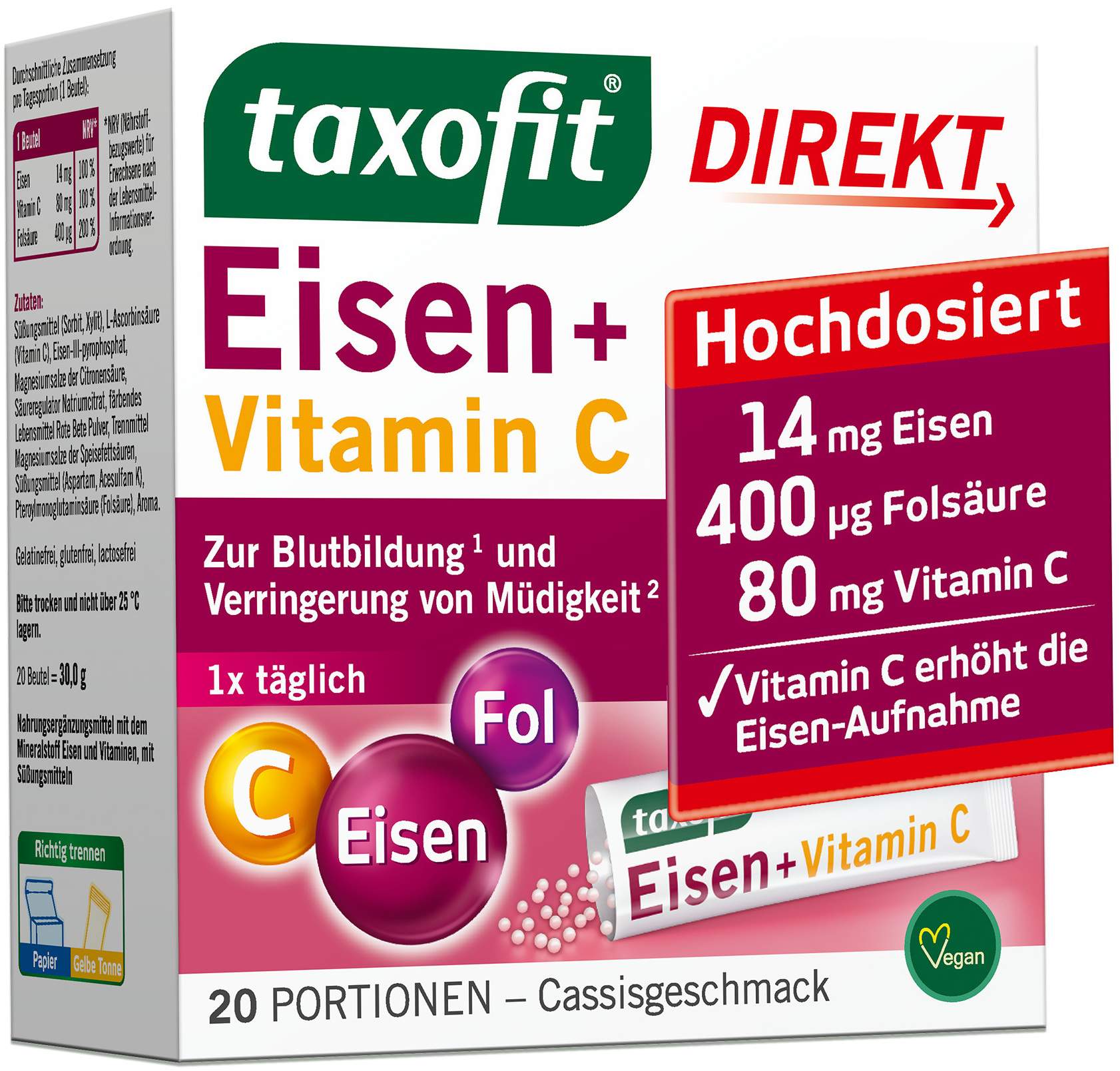 taxofit Eisen + Vitamin C Direkt Granulat 20 Sticks